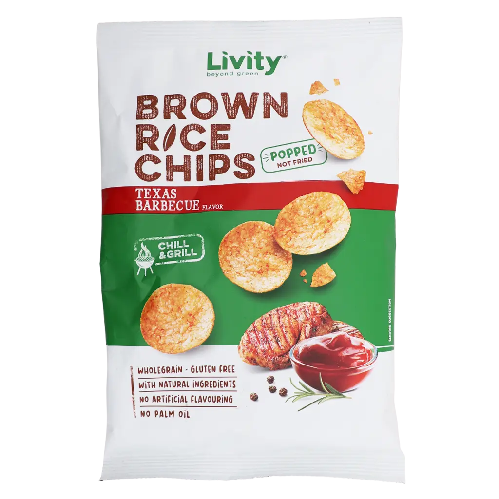 Livity Wholegrain Brown Rice Chips Livity Texas Bbq 60 gm - view 2