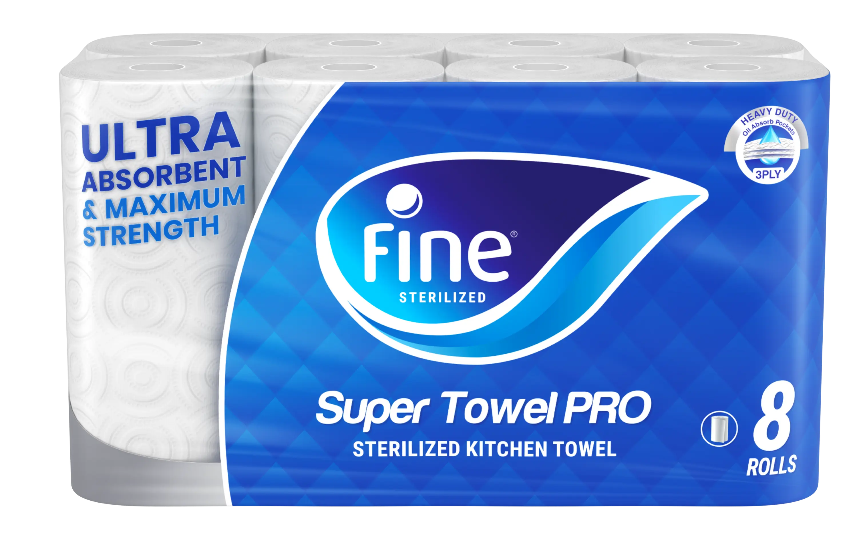 Fine Super Kitchen Paper Towel 60 Sheets 3Ply Pack 8 Rolls - view 1