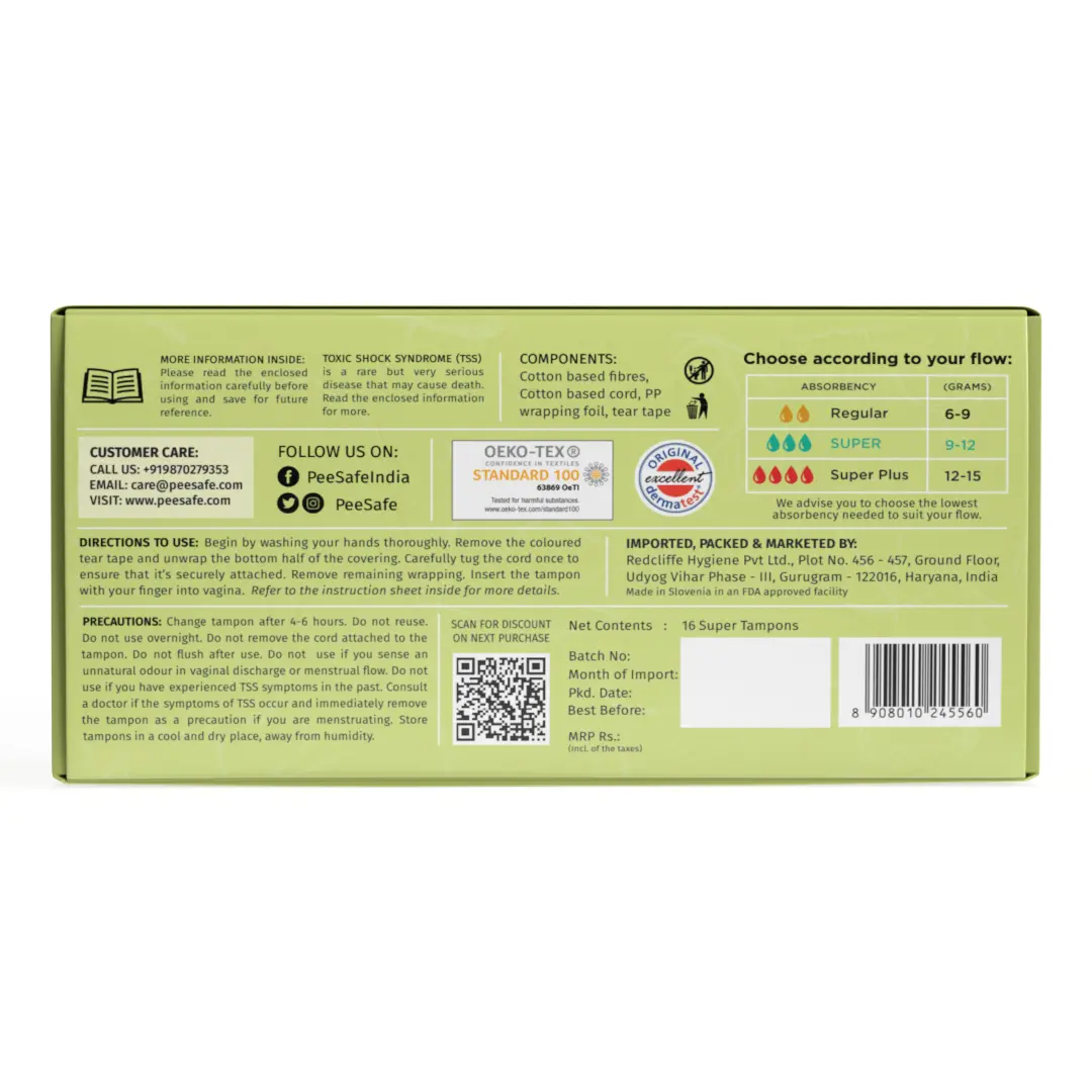 PeeSafe 100% Organic Cotton Tampons Super Size 16 Tampons - view 5