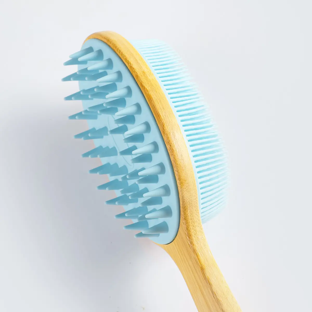 Mella 2-In-1 Pure Silicone Body Exfoliation Brush With Long Wooden Handle Blue - view 2