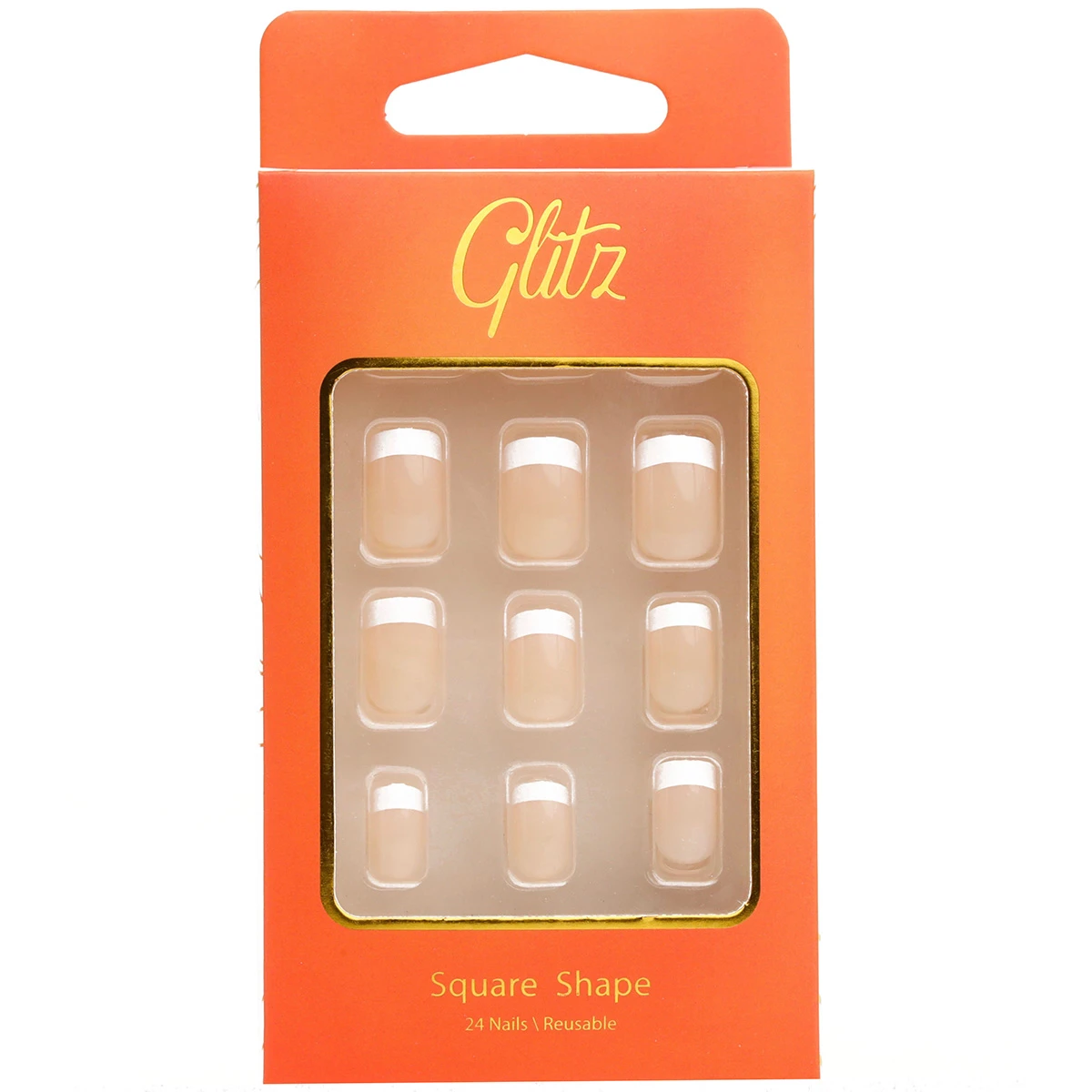 Glitz Press On Nails Square French Nude 13