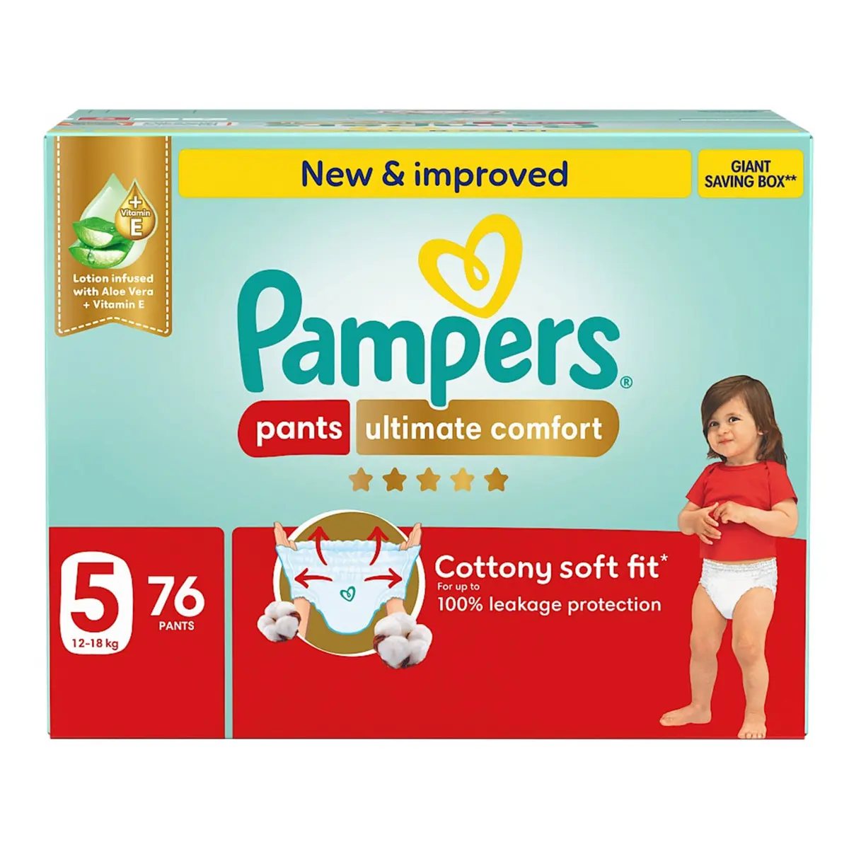 Pampers Diapers Ultimate Comfort Pants Size 5 Aloe Vera Lotion & Vitamin E 76 Pants  - view 2