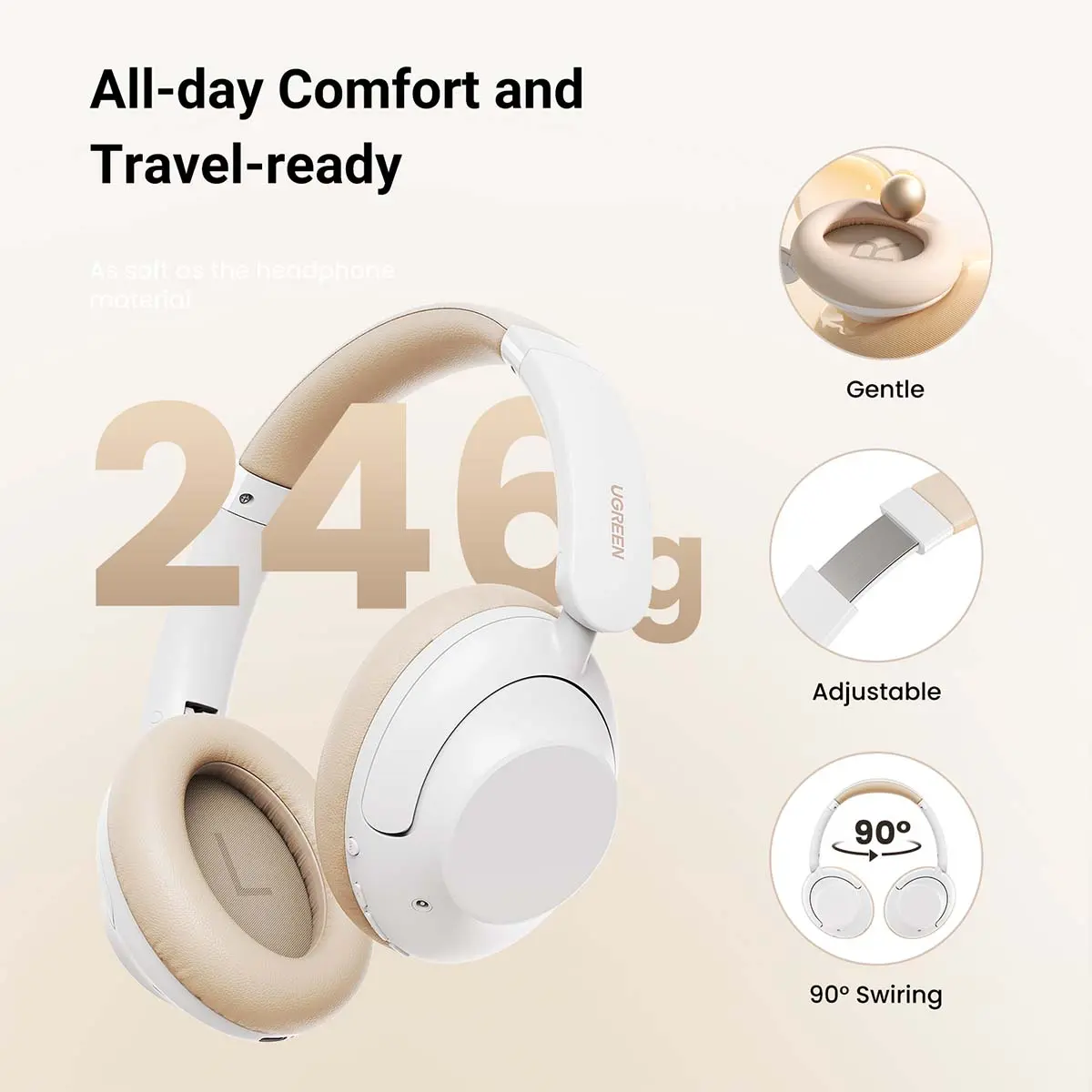 Ugreen Headphones Hitune Max 5 Hybrid Active Noise White - view 5