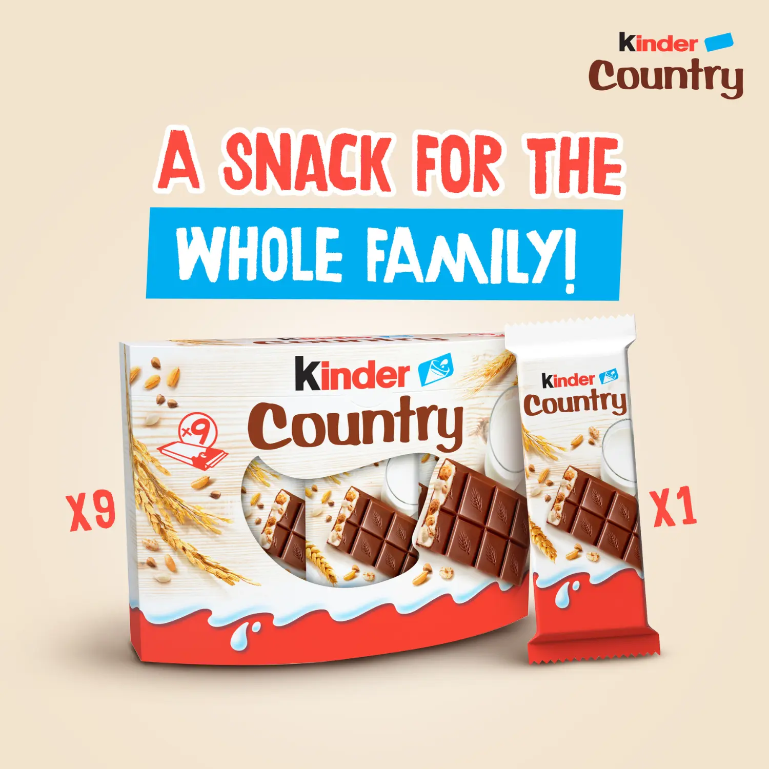 Kinder Country Milk Chocolate Bars with Milky Filling and Cereals Multipack 9 Bars 211.5 gm - view 5