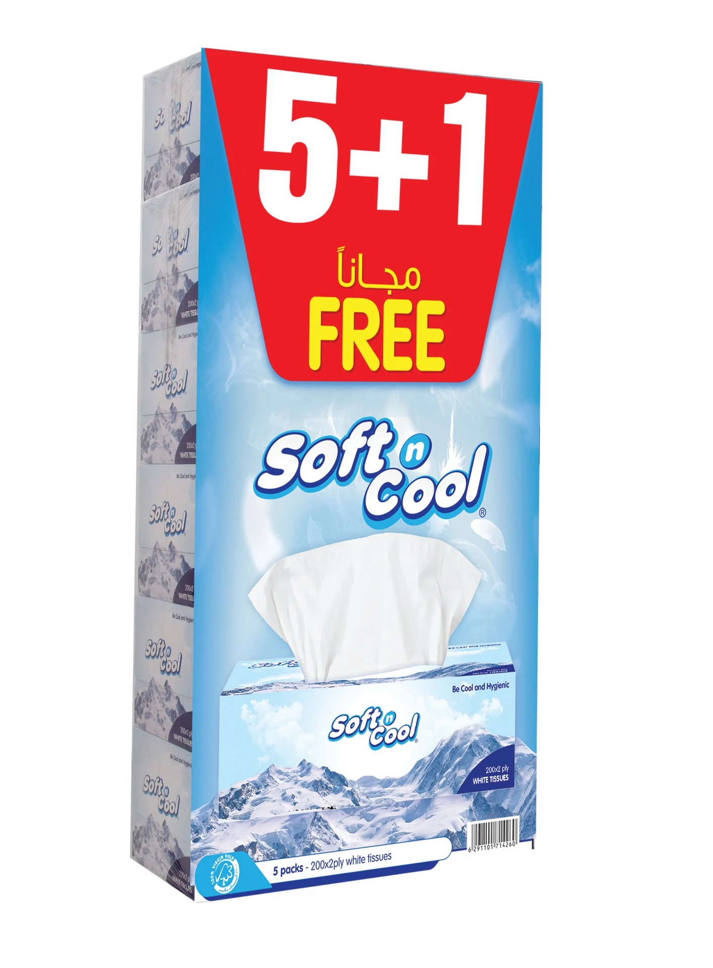 Soft N Cool Facial Tissue 2 Ply 200 Pulls 5 Plus 1 Free Offer Pack