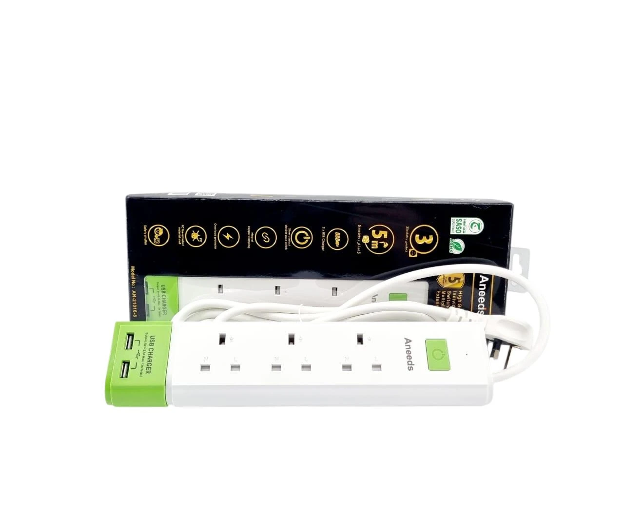 Aneeds Electric Extension 3 Core  With 2 USB 5 m