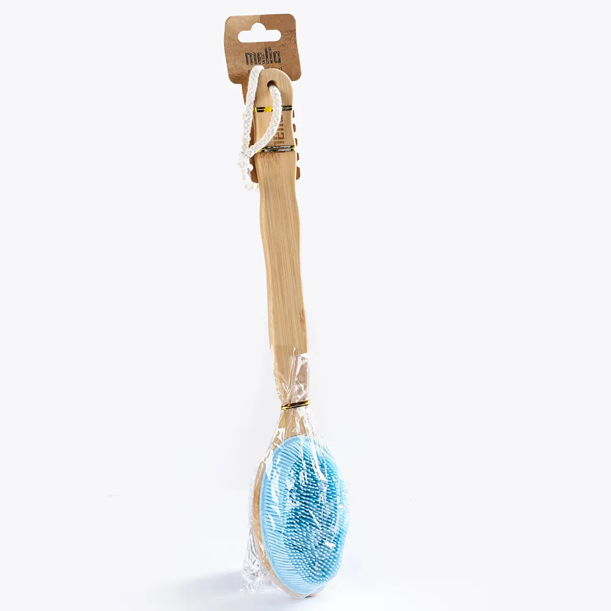 Mella 2-In-1 Pure Silicone Body Exfoliation Brush With Long Wooden Handle Blue - view 5