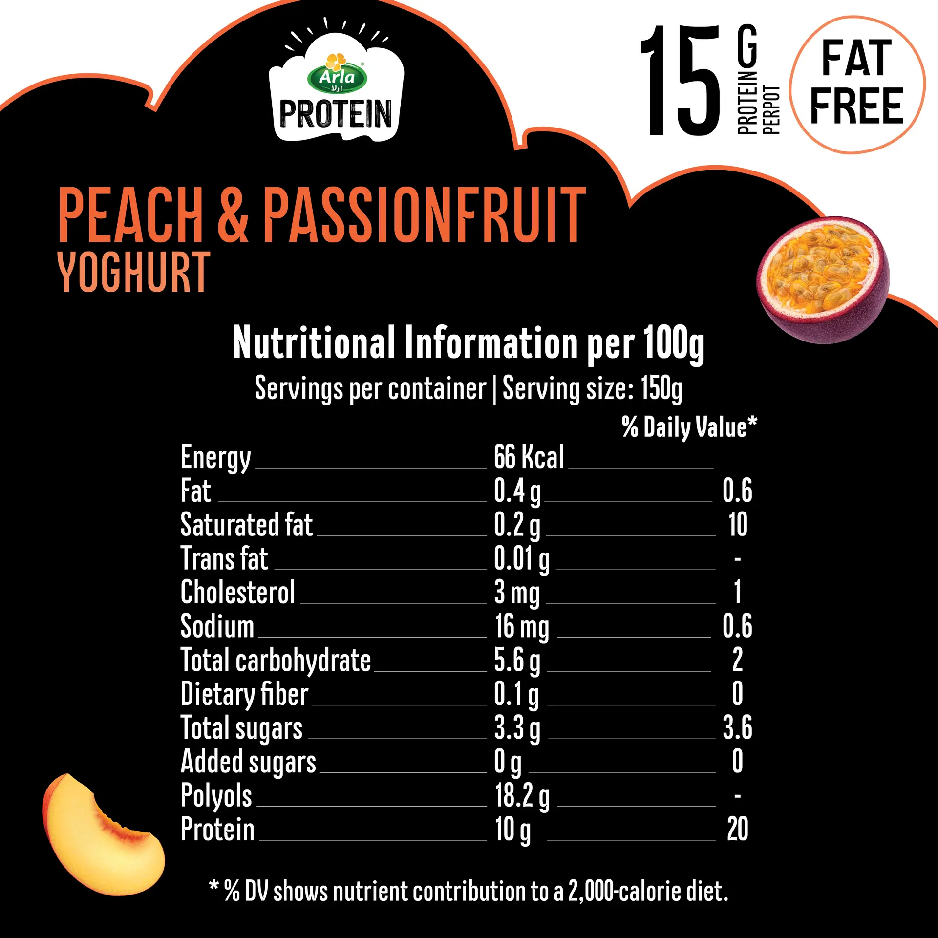 Arla Protein Yogurt with Peach & Passion Fruit Flavor 150 gm - view 3