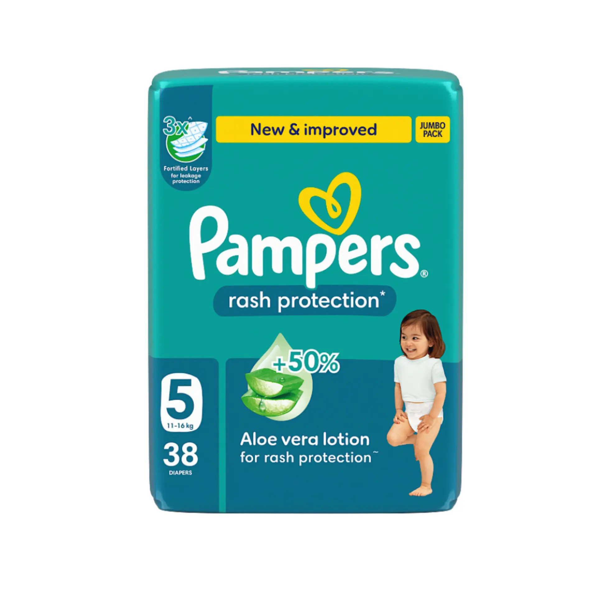 Pampers Diapers Rash Protection Taped Size 5 Aloe Vera Lotion 38 Diapers  - view 2