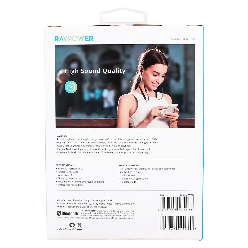 Ravpower Rp-Bh1003 Wireless In Ear Neckband Sports Earphones With Hook - view 4