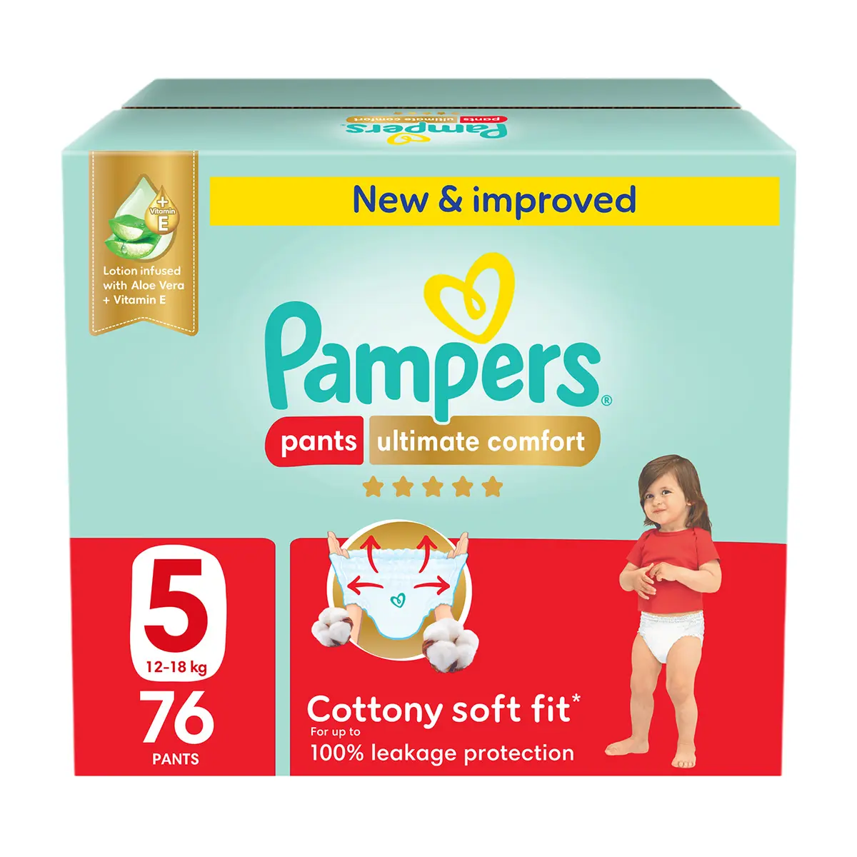 Pampers Diapers Ultimate Comfort Pants Size 5 Aloe Vera Lotion & Vitamin E 76 Pants  - view 1