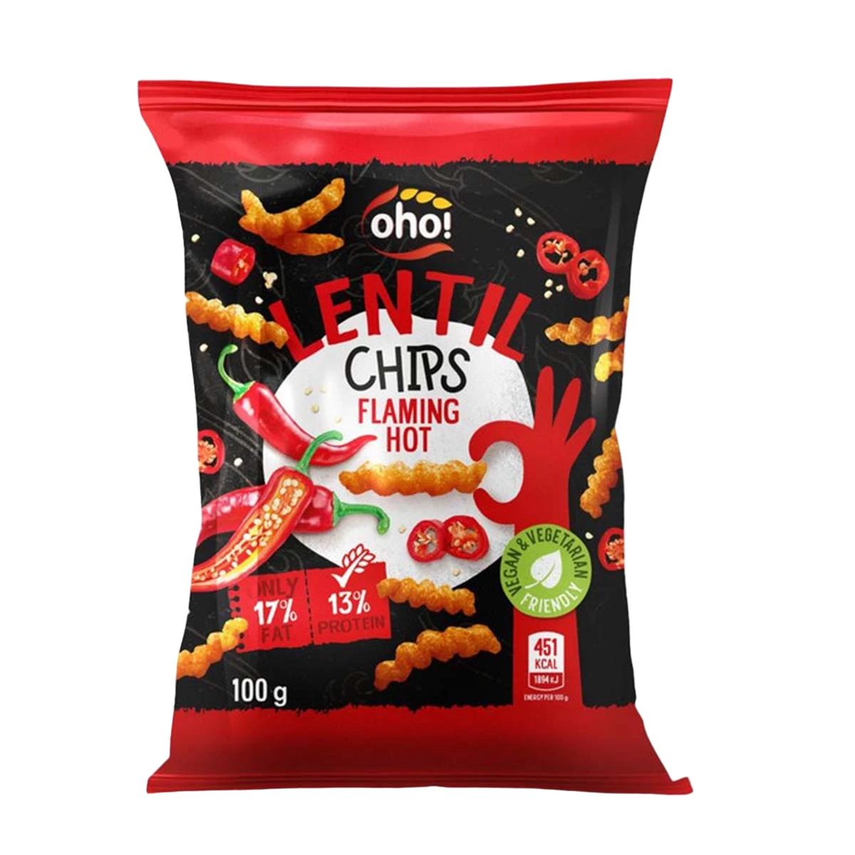 Oho Lentil Chips With Flaming Hot Flavor 100 gm
