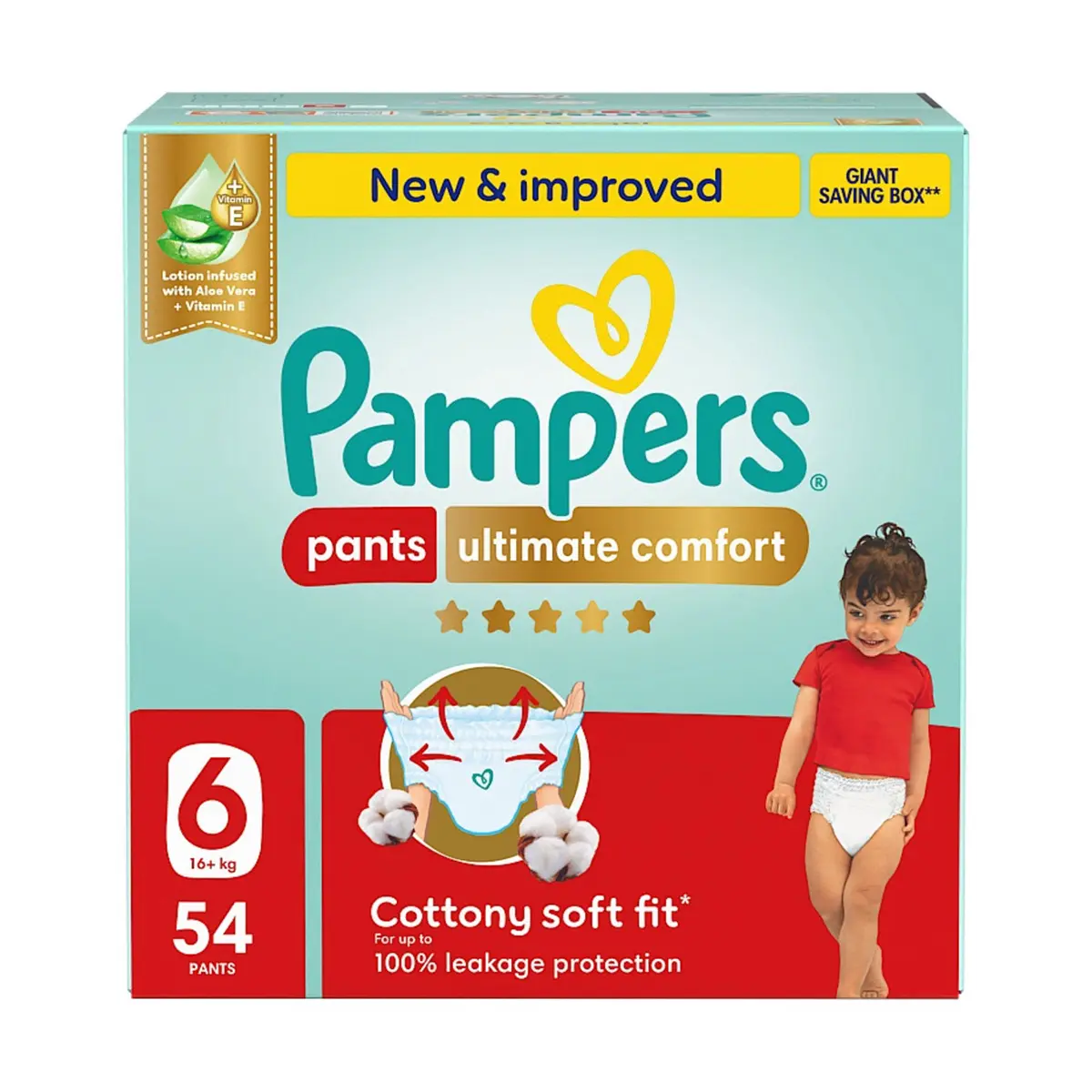Pampers Diapers Ultimate Comfort Pants Size 6 Aloe Vera Lotion & Vitamin E 54 Pants  - view 2