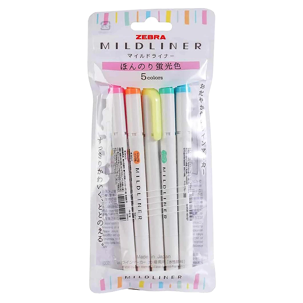 Zebra Mildliner Highlighter Pens Set of  5 Colors 