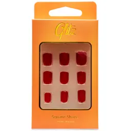 Glitz Press On Nails Red Square Shape 1