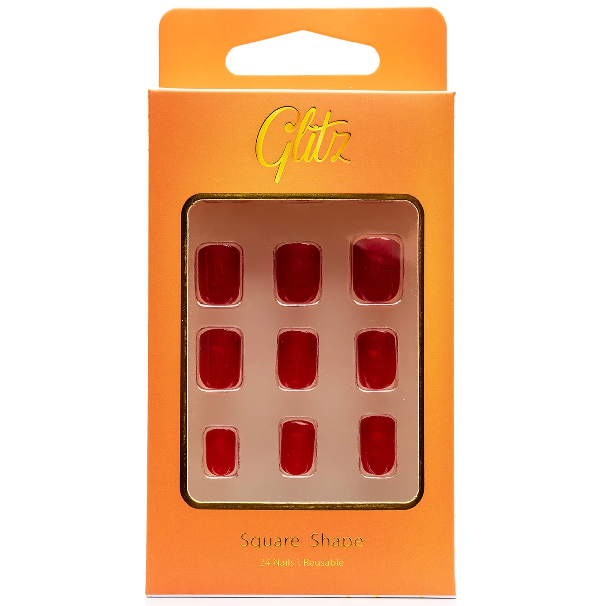 Glitz Press On Nails Red Square Shape 1