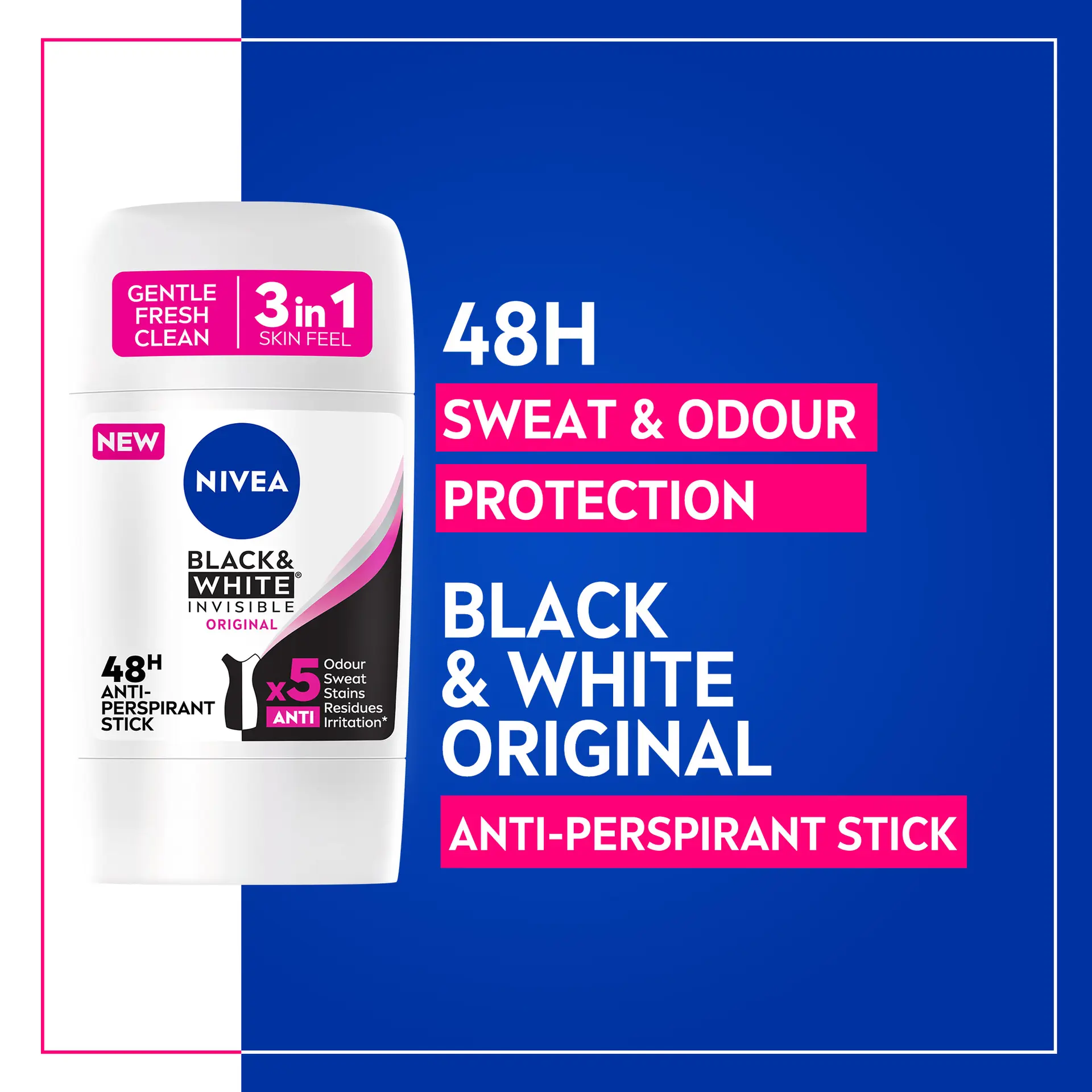 NIVEA Antiperspirant Stick for Women 48h Protection Black & White Invisible Original 50 ml - view 2