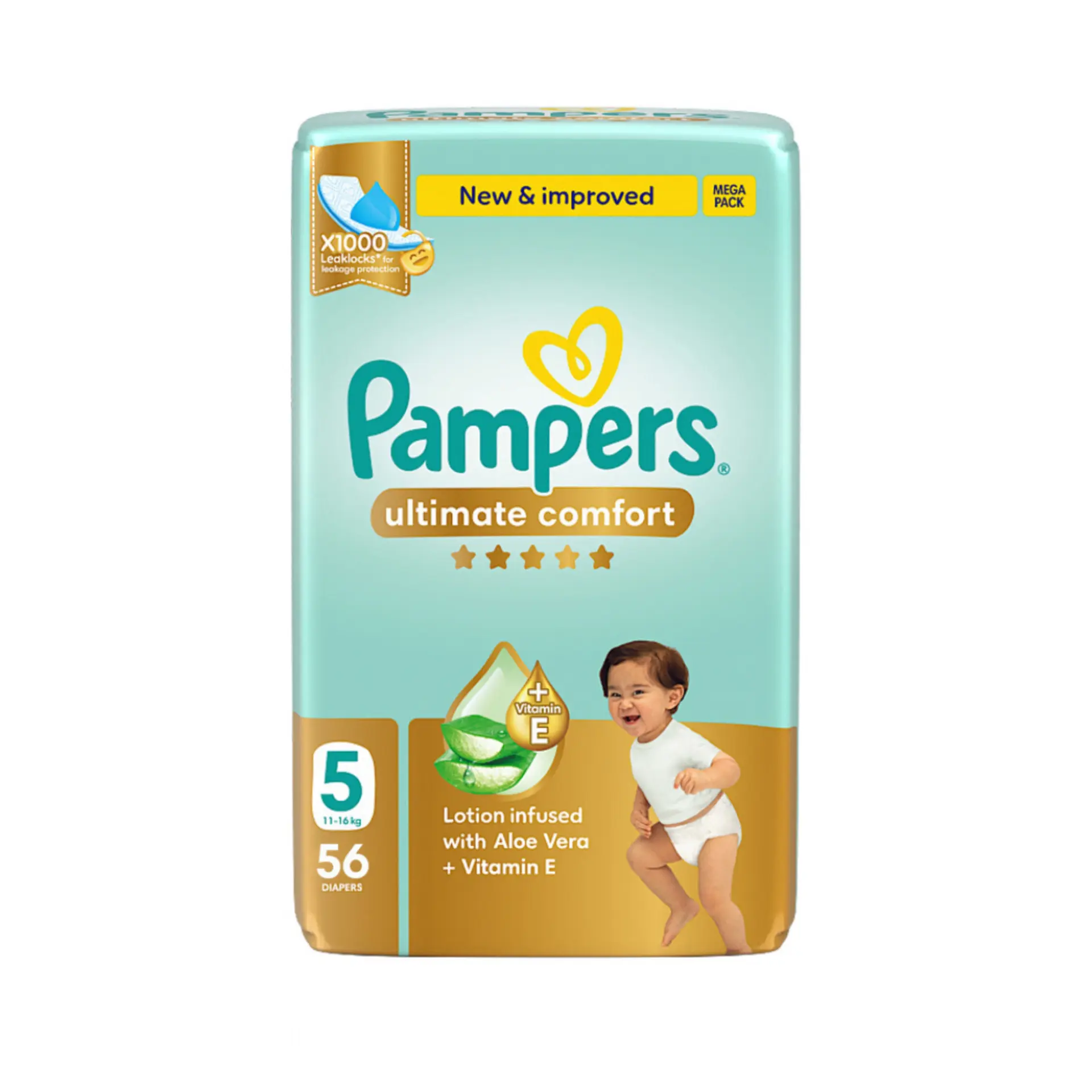Pampers Diapers Ultimate Comfort Taped Size 5 Aloe Vera Lotion & Vitamin E 56 Diapers  - view 2