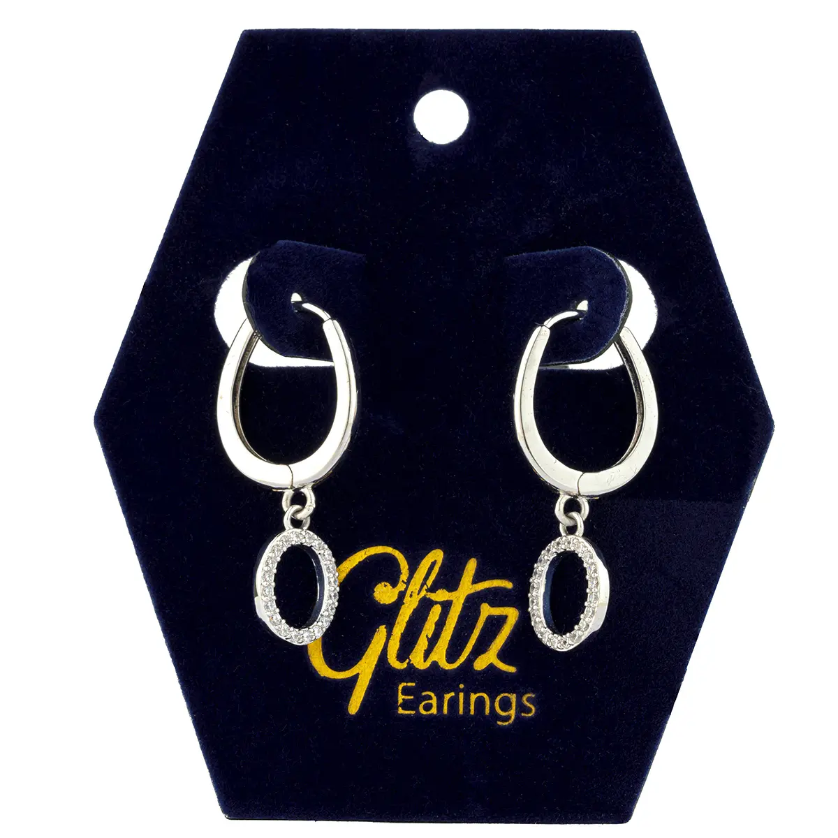 Glitz Oval Pendant Earring Silver - view 1