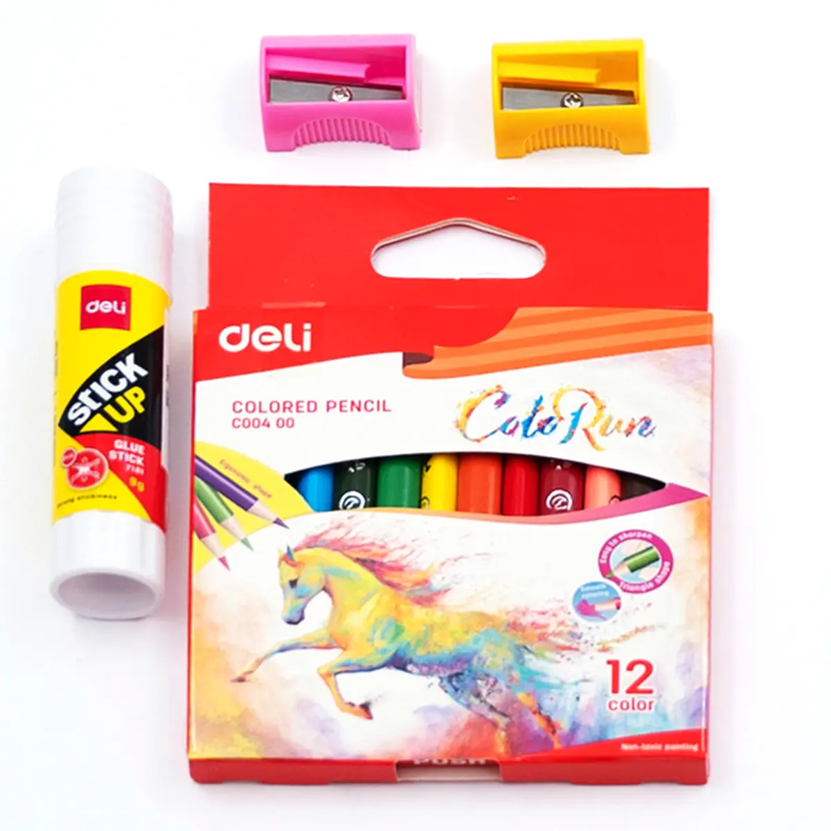 Deli Value Pack Colored Pencil 12 Colors & Sharpner 2 pcs & Glue - view 2