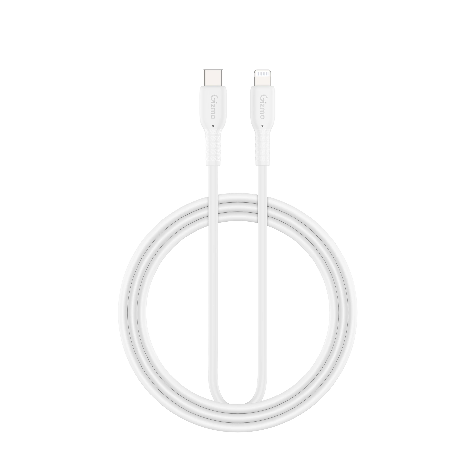 Gizmo 60W White Pure Silicone USB-C to Lightning Charging Cable 1m