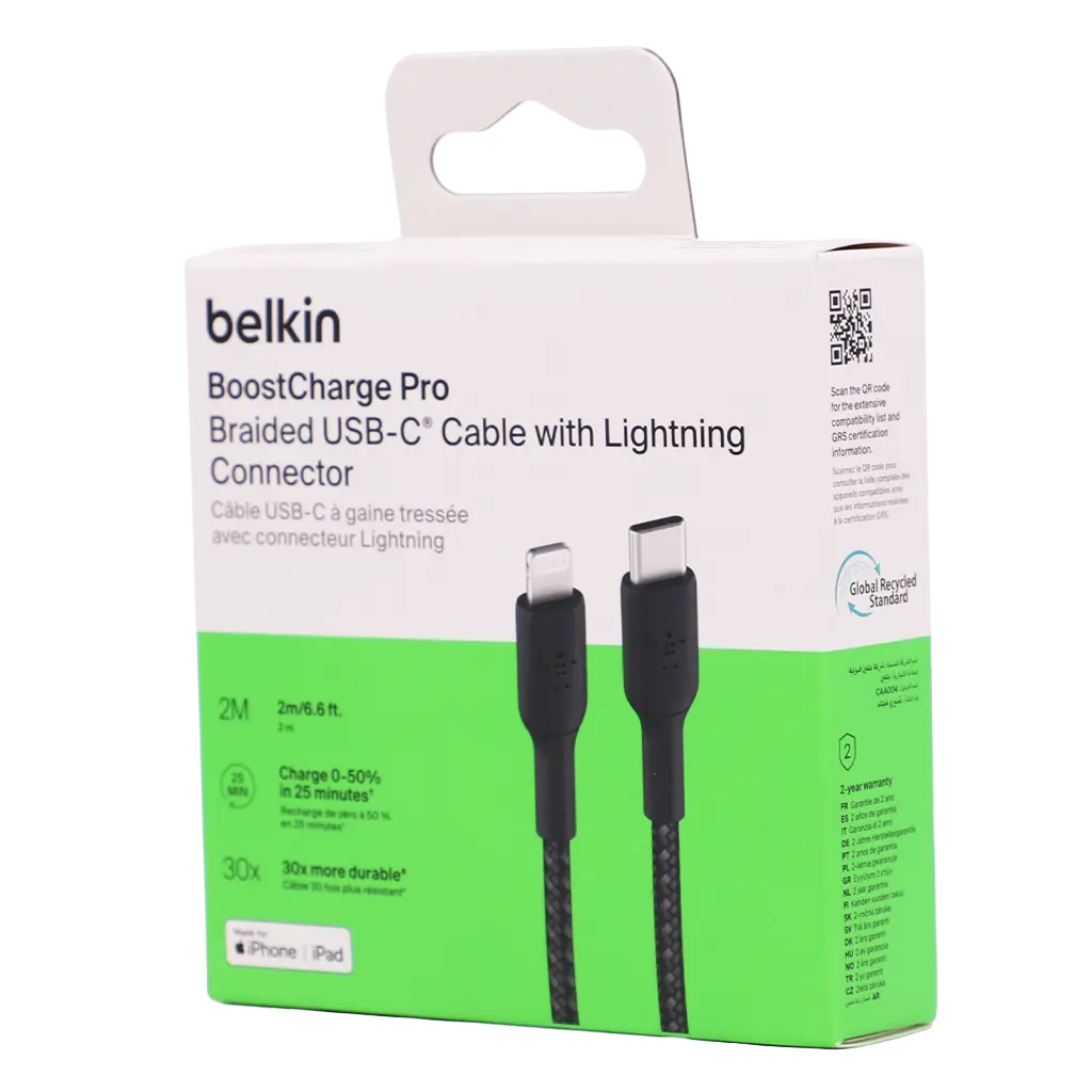 Belkin boost charge lightning to usb c cable braided 2m black - view 2