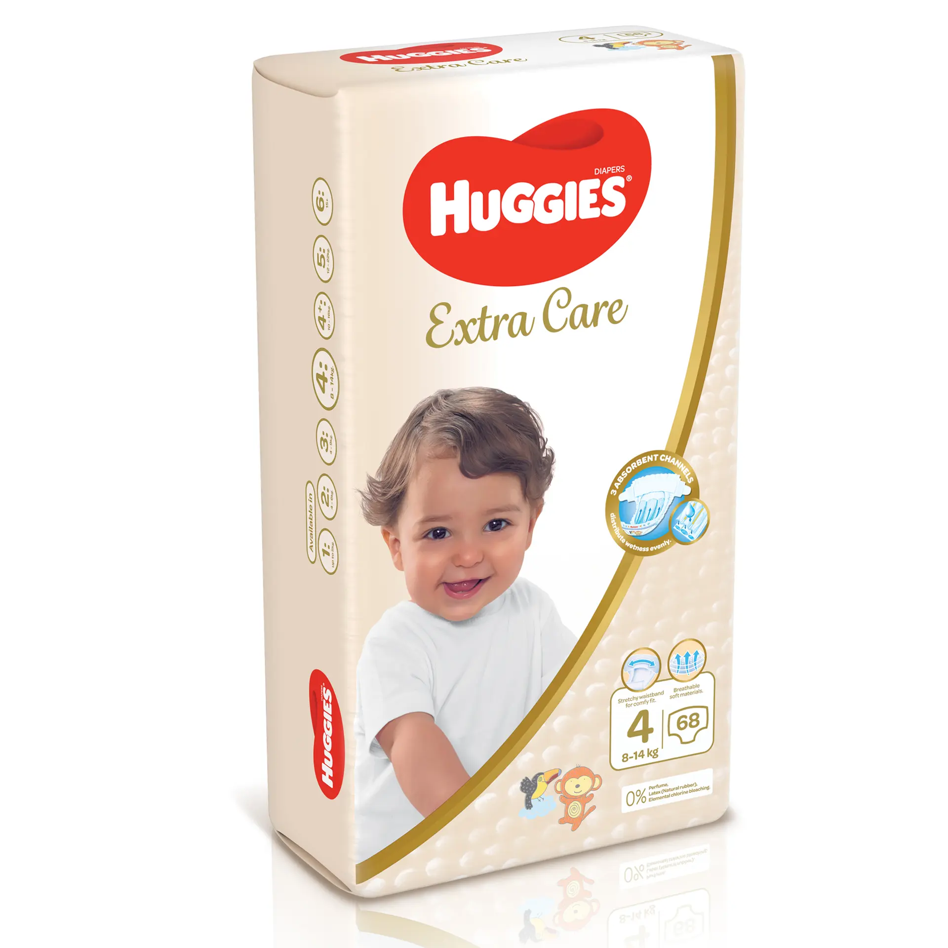 Huggies Extra Care, Size 4, 8 -14 kg, Jumbo Pack, 68 Diapers - view 1