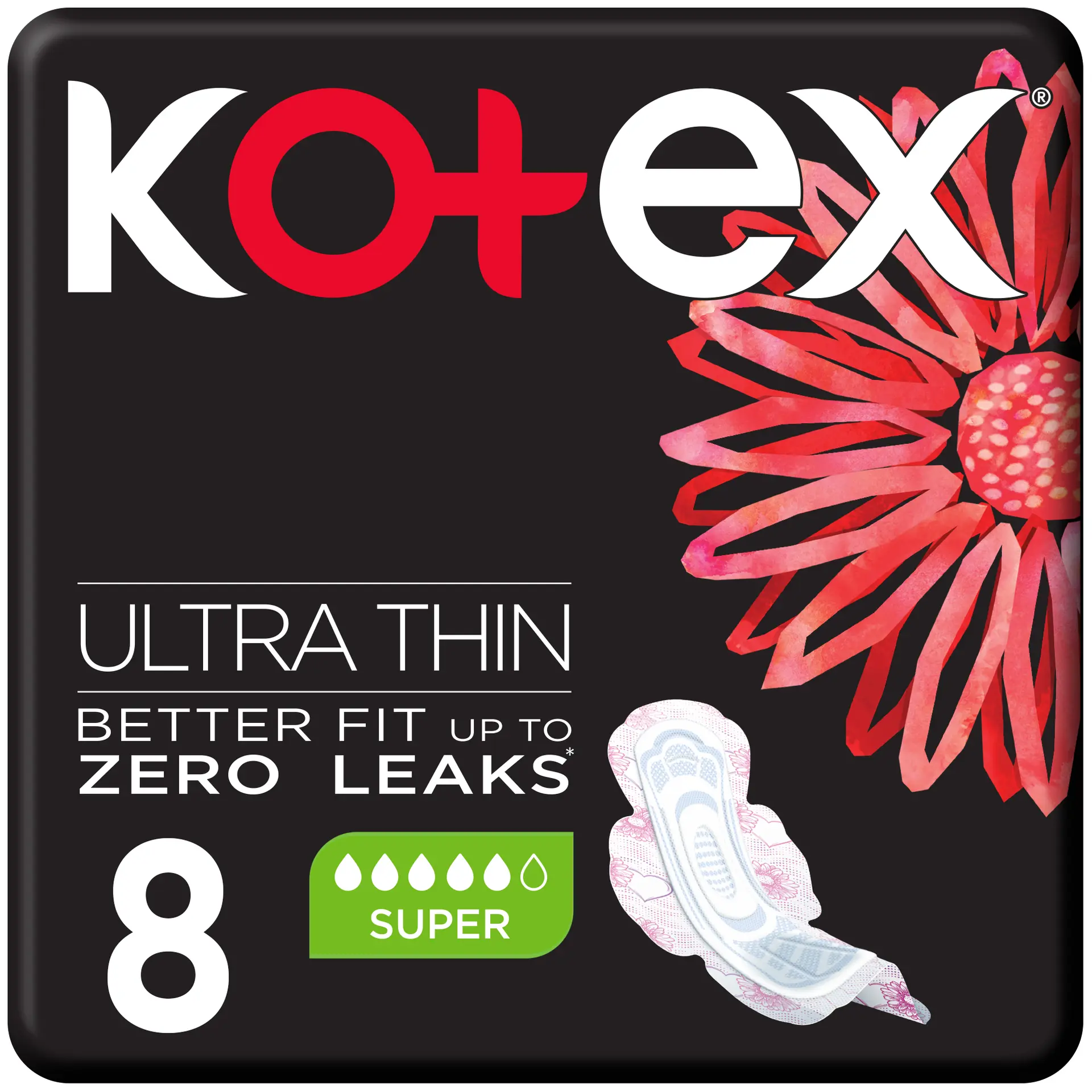 Kotex Ultra Thin Pads Super Size Sanitary with Wings 8  Pads - view 2