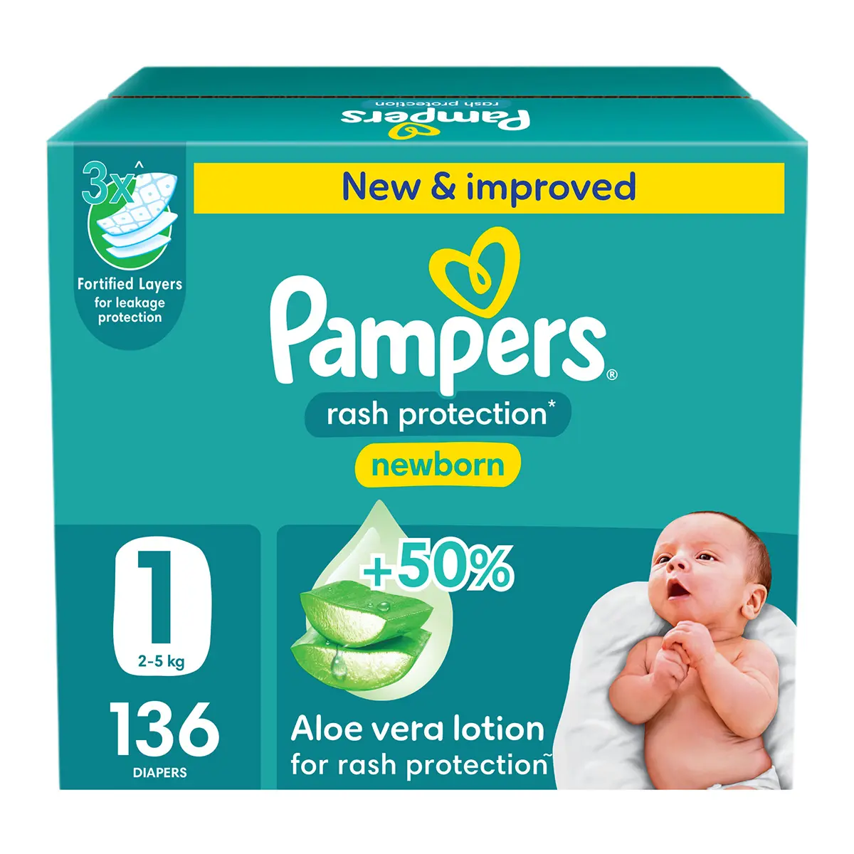 Pampers Diapers Rash Protection Taped Size 1 Aloe Vera Lotion 136 Diapers  - view 8