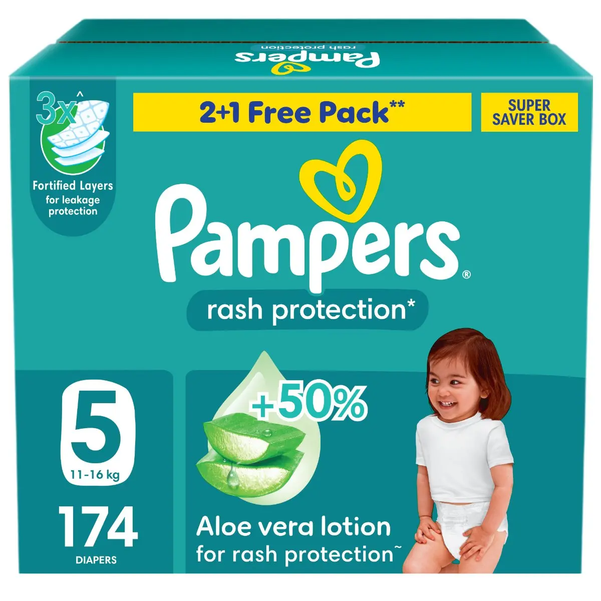 Pampers Taped Rash Protection Size 5 Super Saving box 174 Count - view 1