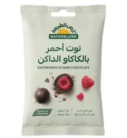Natureland Organic Raspberries In Dark Chocolate 45 Gm