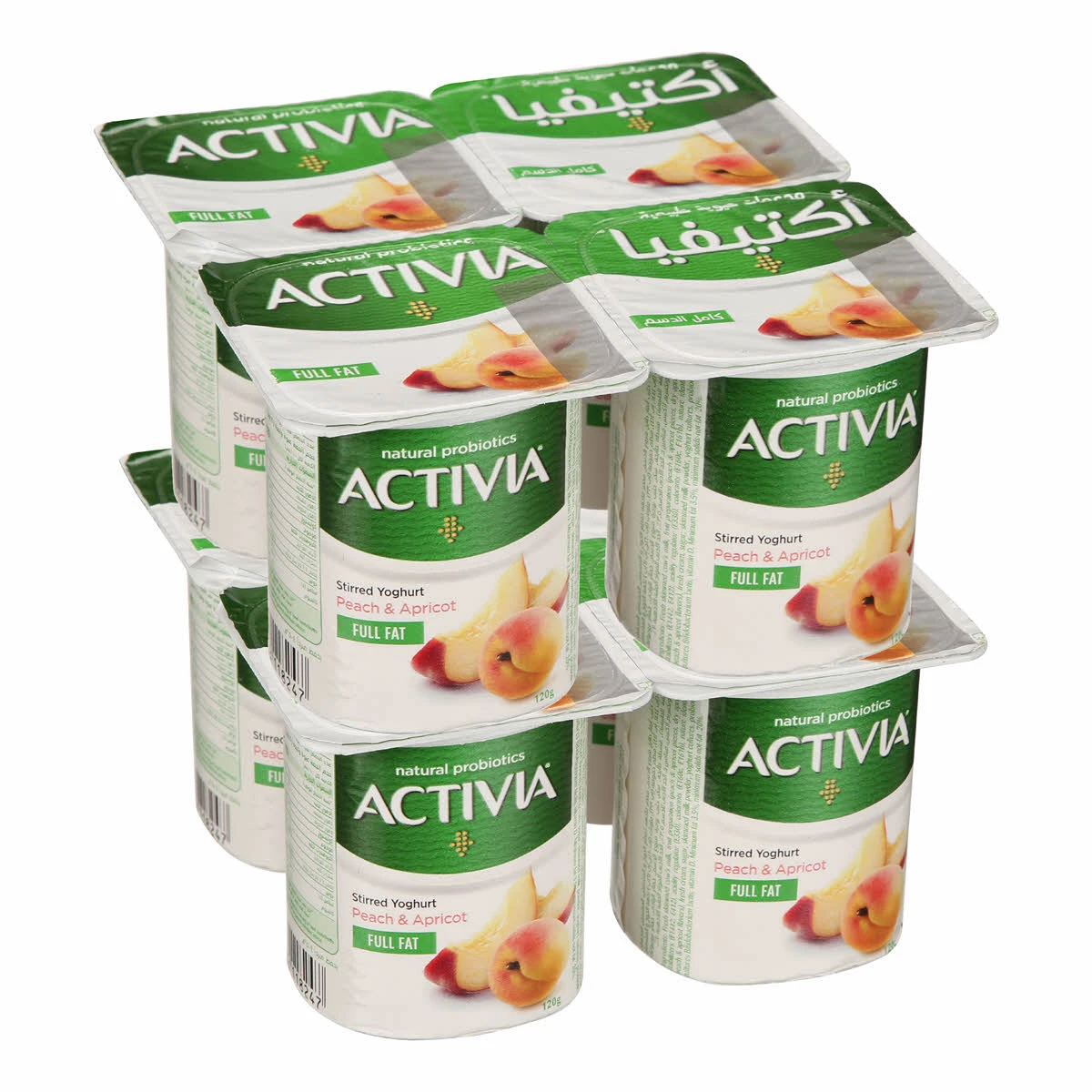 Activia Peach & Apricot Yoghurt Full Fat 120 g 6+2 free