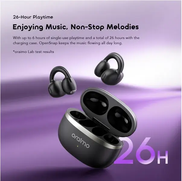 Oraimo OpenSnap Clip On Open Ear True Wireless Earbuds Black - view 2