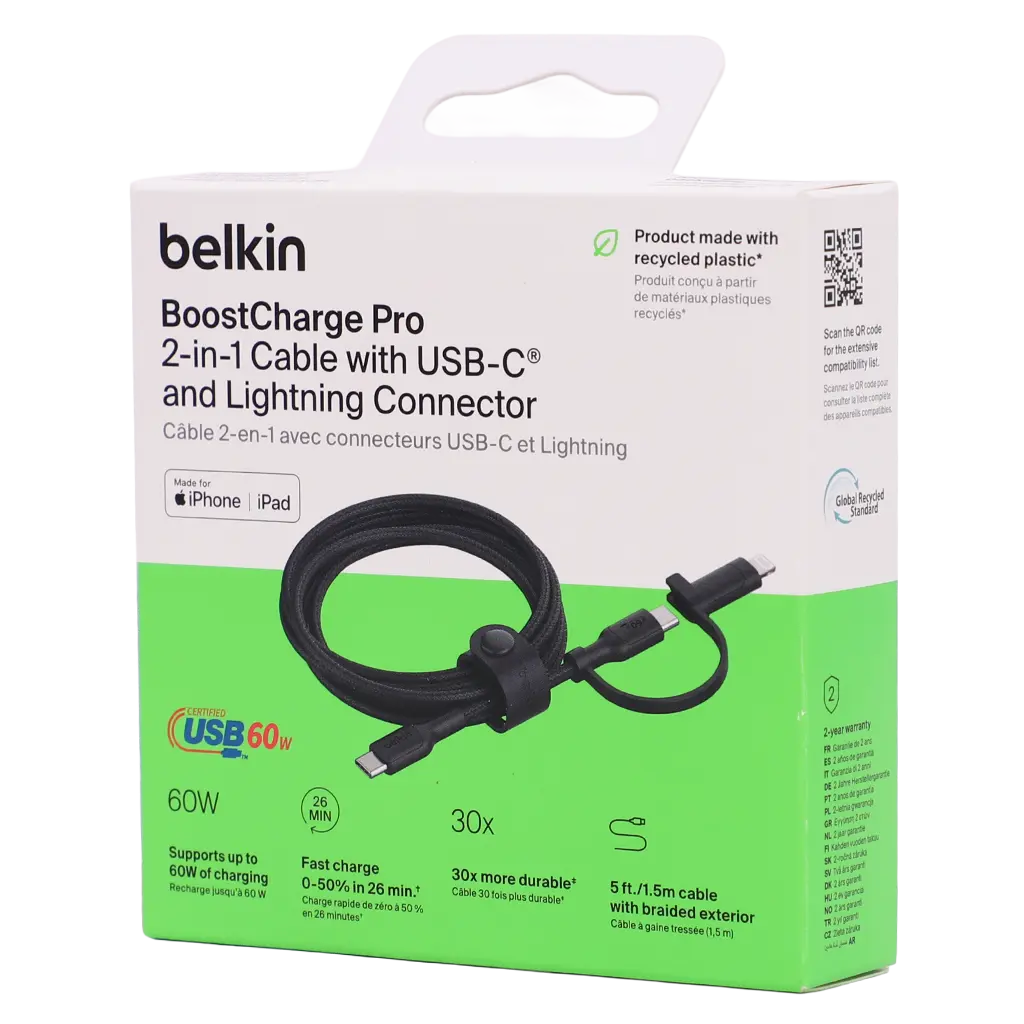 Belkin 2in1 usb c to litghining braided cable pcr 1.5m black - view 2