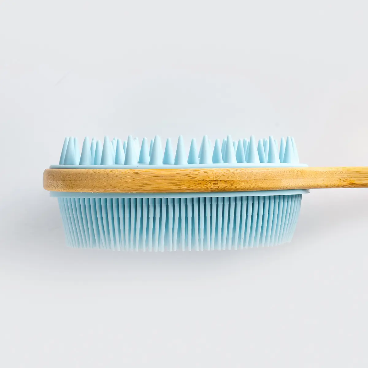 Mella 2-In-1 Pure Silicone Body Exfoliation Brush With Long Wooden Handle Blue - view 3