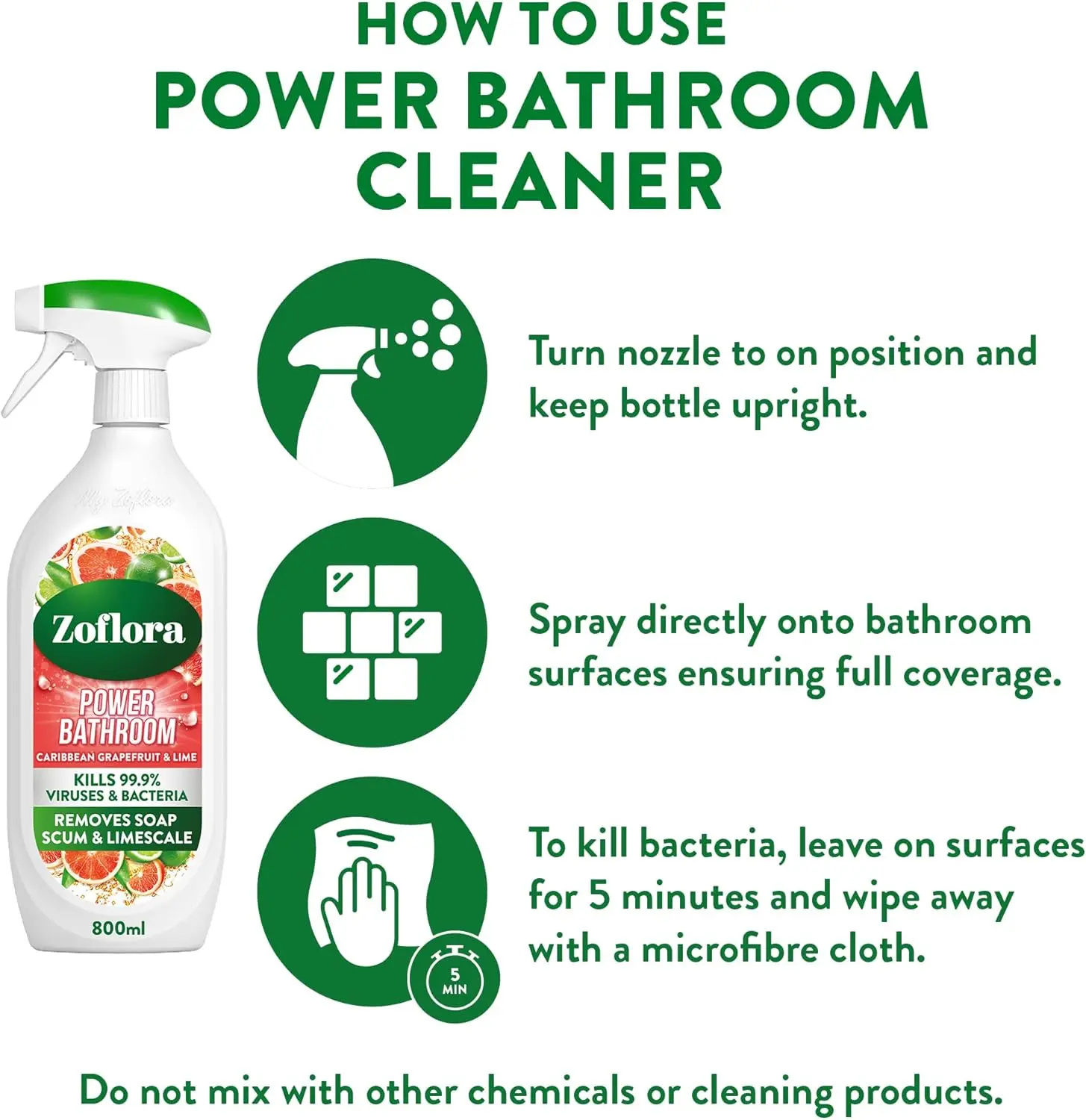 Zoflora Spray Multipurpose cleaner Disinfectant Caribbean Grapefruit and Lime Power 800 ml - view 6