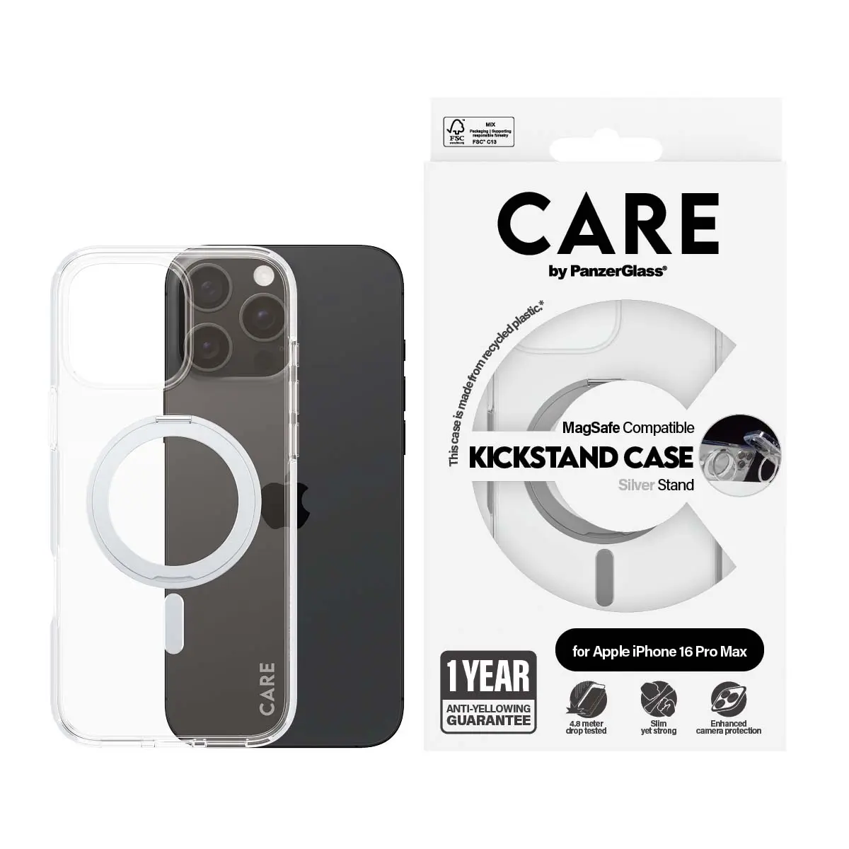 Panzerglass Feature Case Transparent With  Silver Kickstand and  Magsafe Iphone 16 Pro Max - view 3