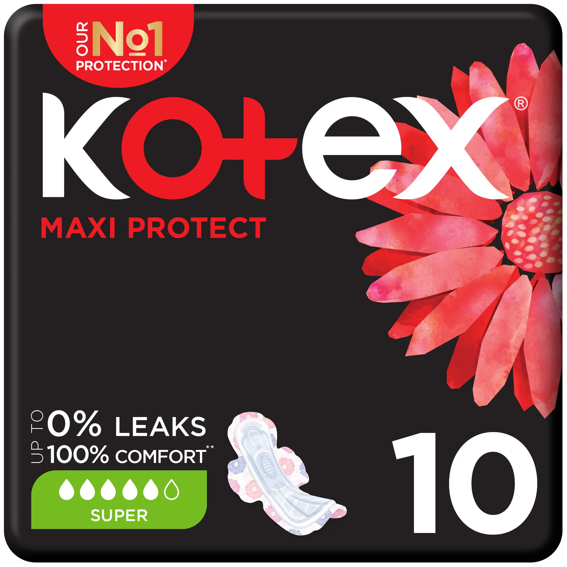 Kotex Maxi Protect Thick Pads Super Size Sanitary with Wings 10 Pads - view 2