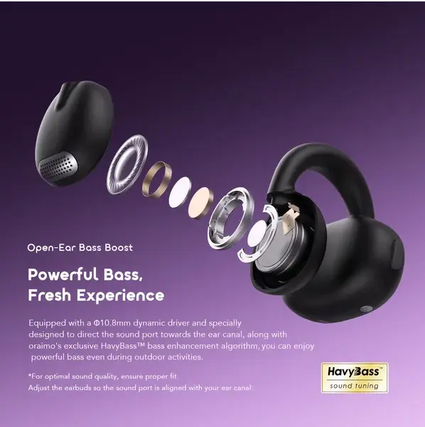 Oraimo OpenSnap Clip On Open Ear True Wireless Earbuds Black - view 8