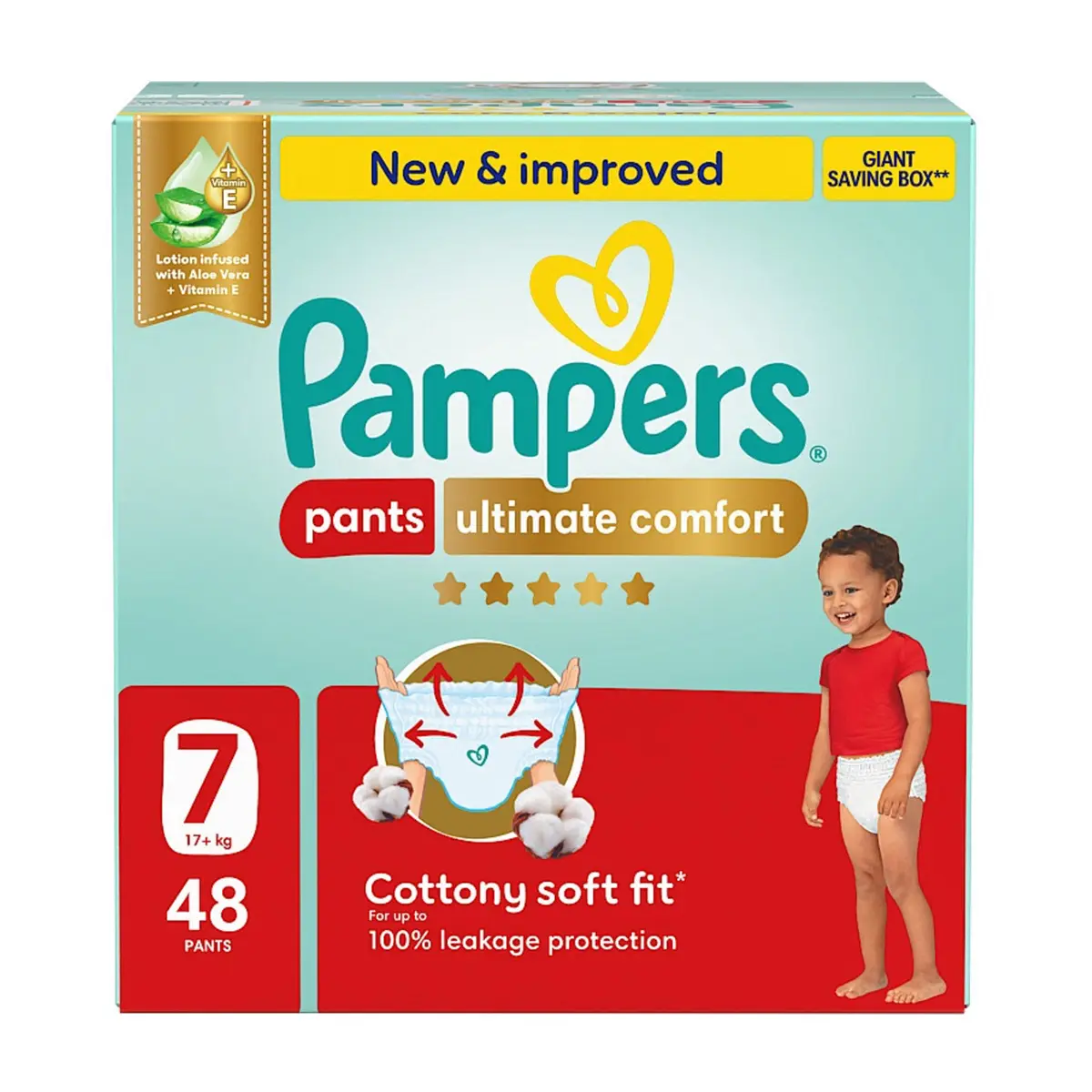 Pampers Diapers Ultimate Comfort Pants Size 7 Aloe Vera Lotion & Vitamin E 48 Pants  - view 2