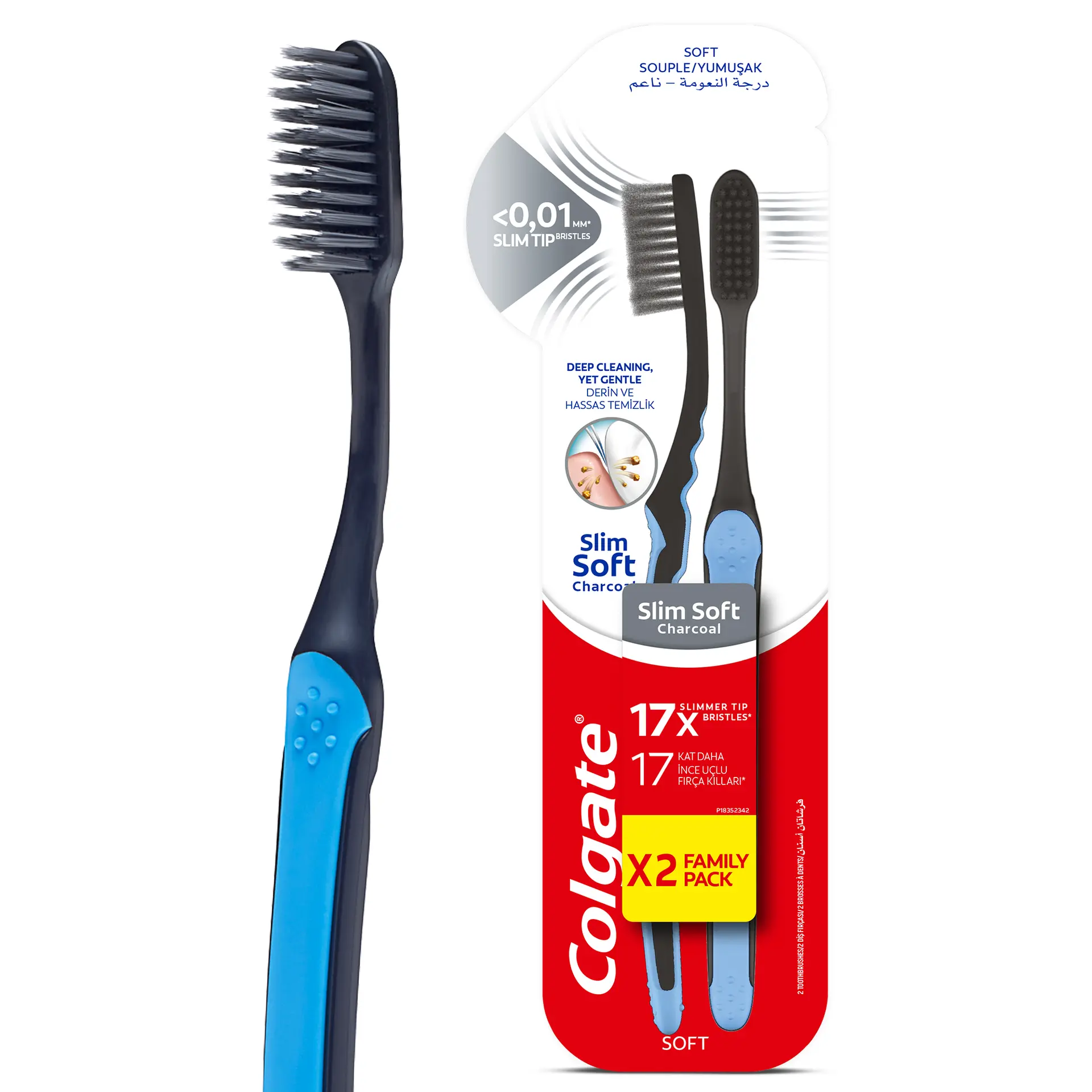 Colgate Slim Soft Charcoal Slim Bristles Toothbrush 2-Pack - view 3