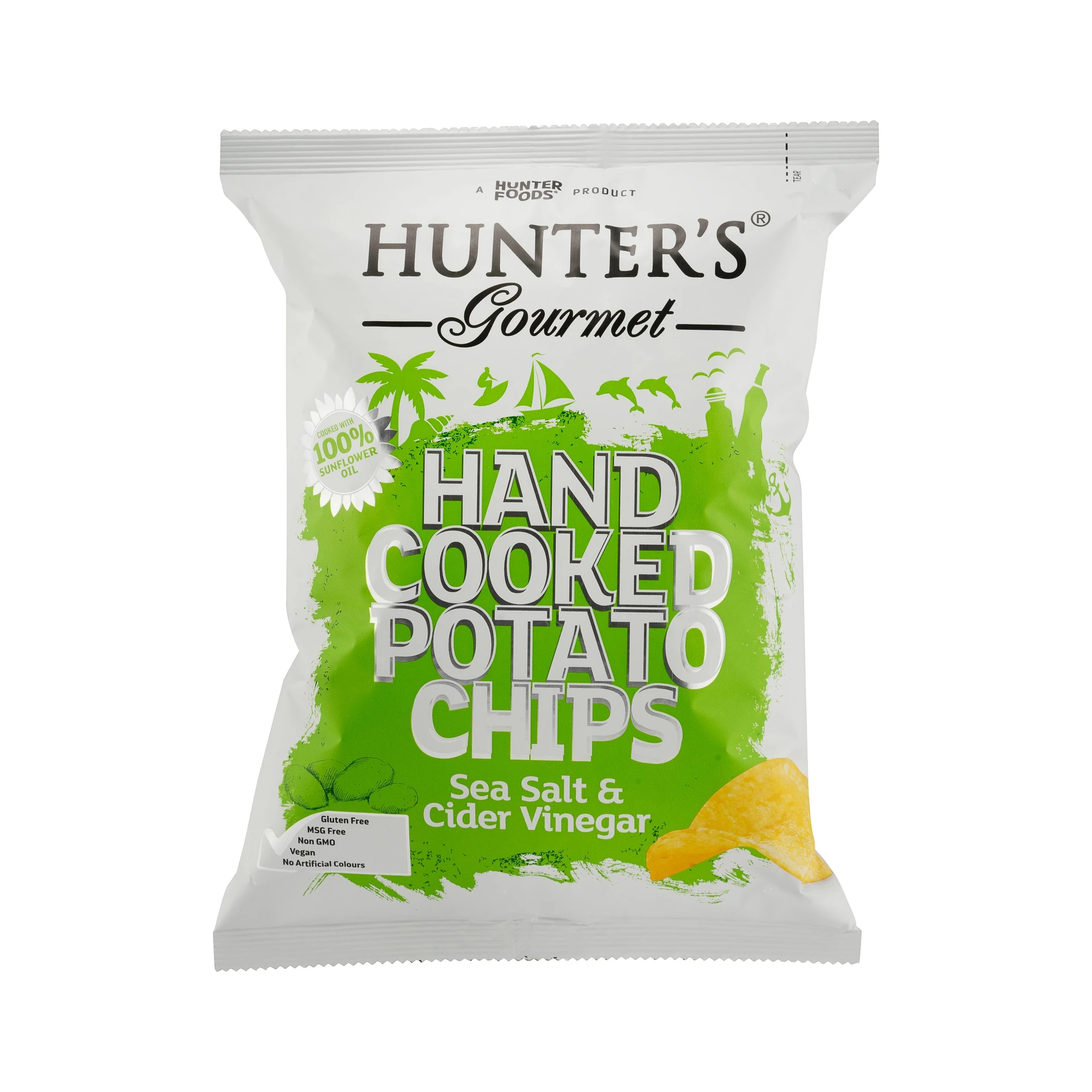 Hunter'S Gourmet Hand Cooked Potato Chips Sea Salt & Cider Vinegar 125Gm