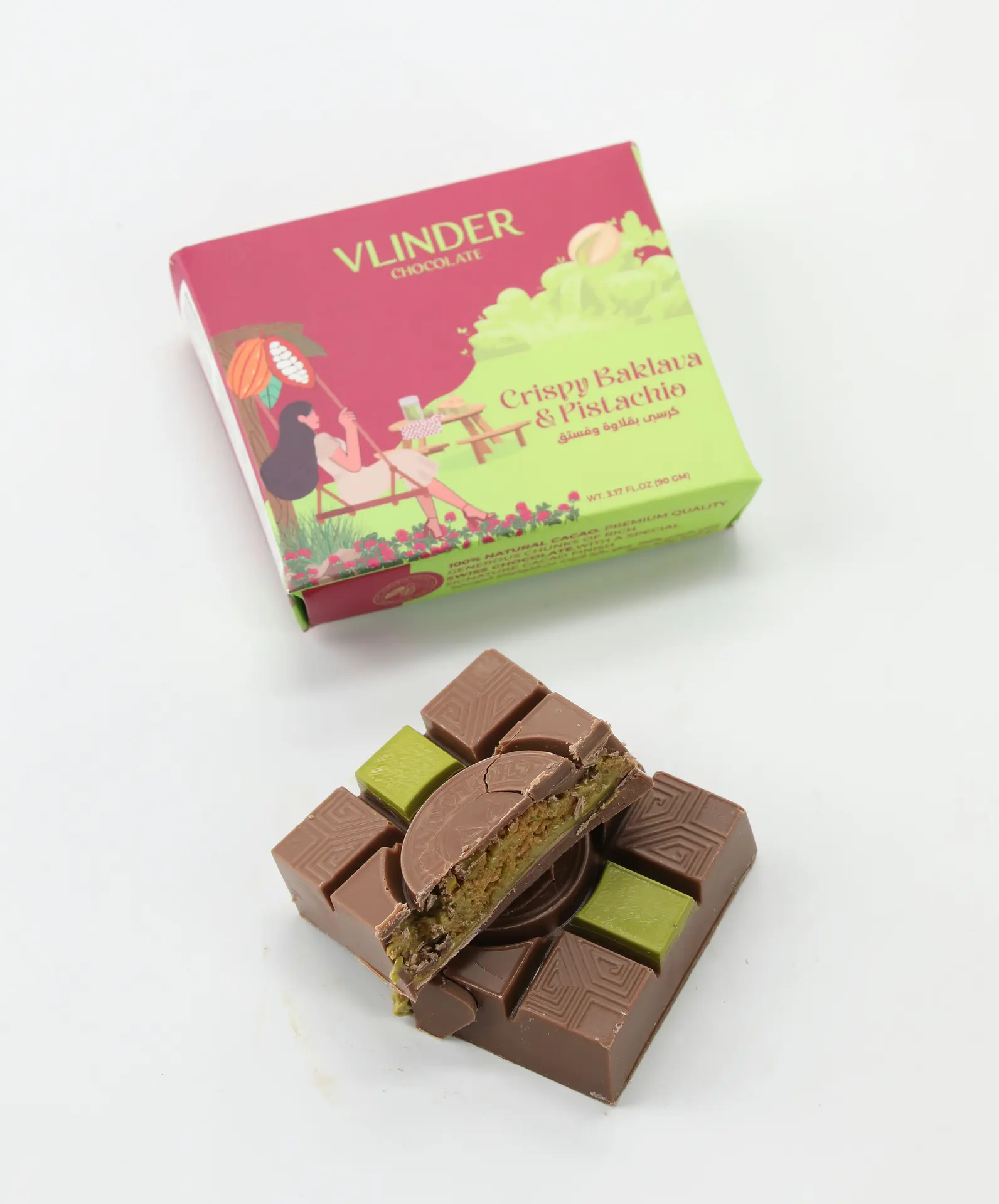 Vlinder Crispy Baklava & Pistachio Chocolate Bar Dubai Trend 90 gm - view 4