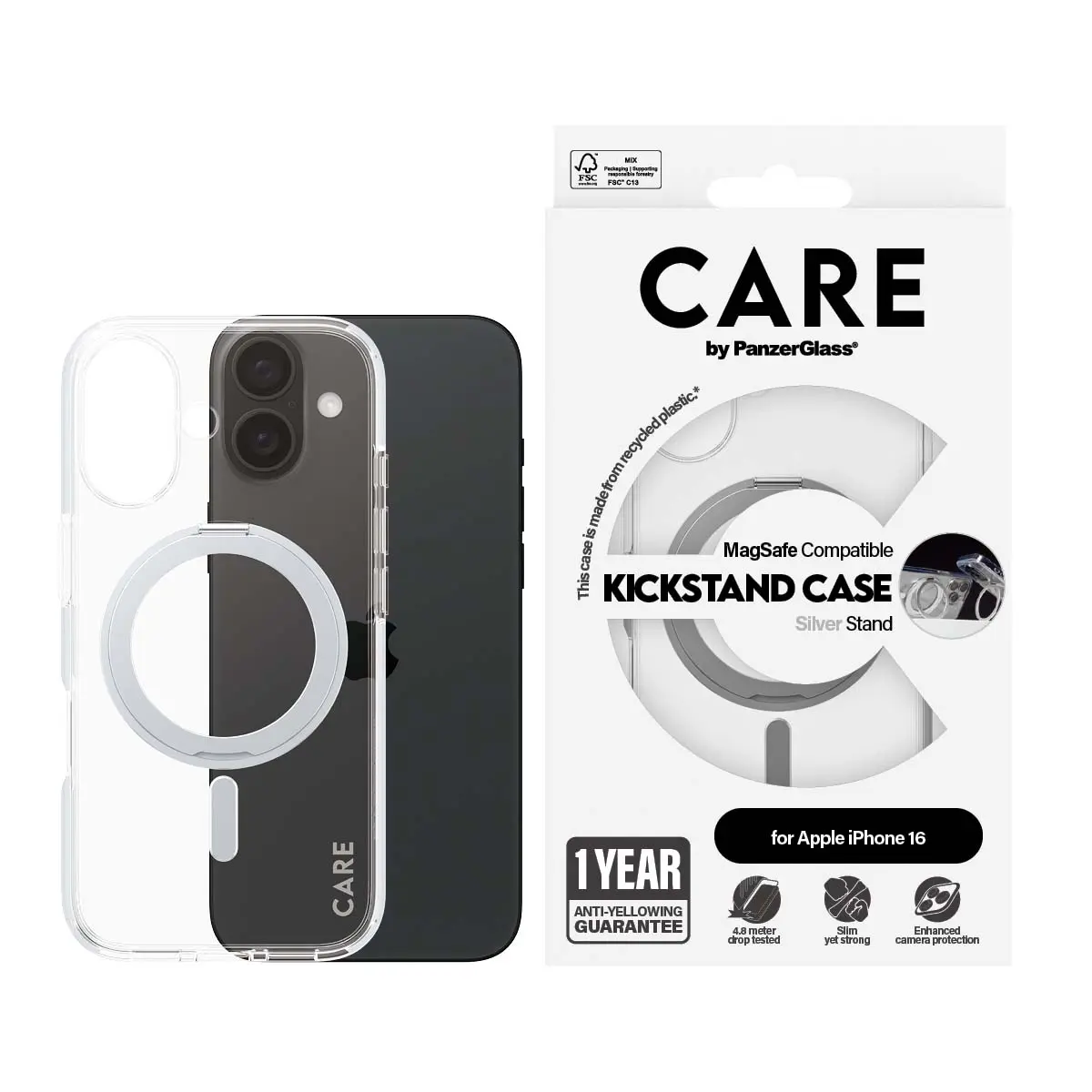 Panzerglass Feature Case Transparent With  Silver Kickstand and  Magsafe Iphone 16 - view 4