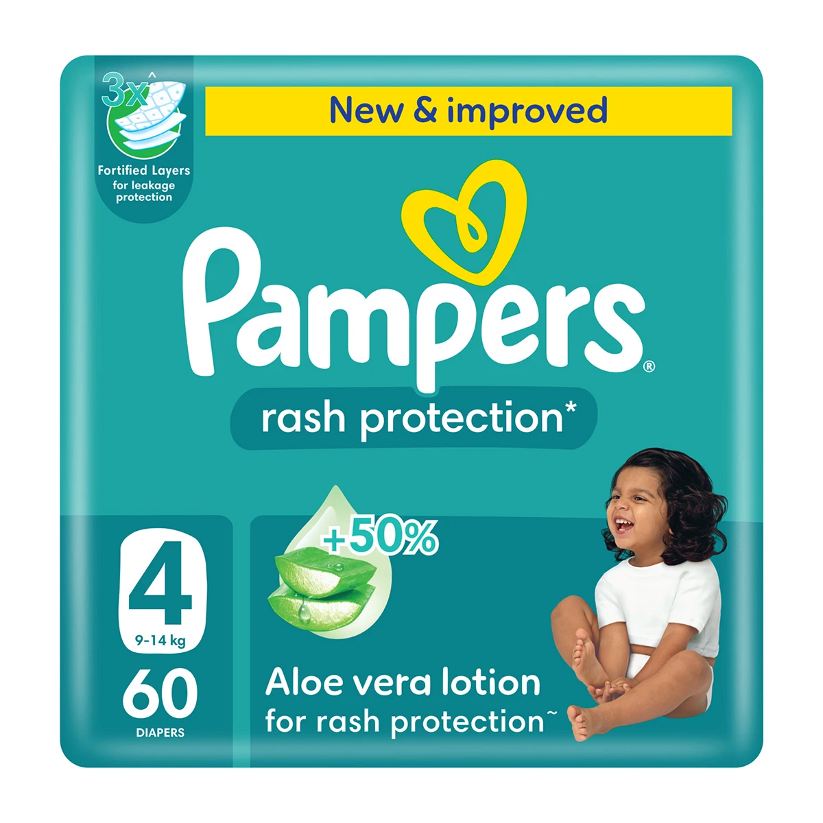 Pampers Diapers Rash Protection Taped Size 4 Aloe Vera Lotion 60 Diapers