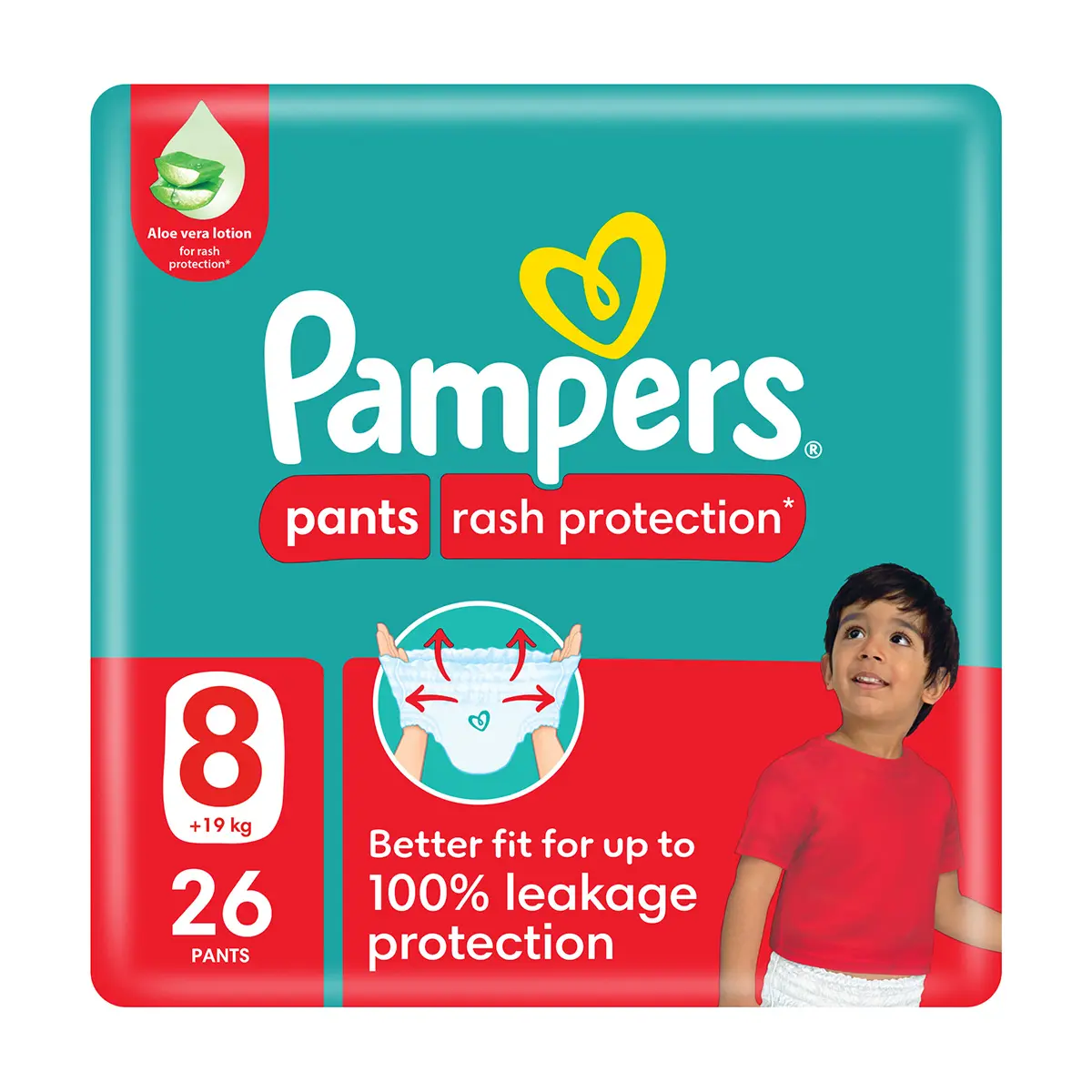 Pampers Diapers Rash Protection Pants Size 8 Aloe Vera Lotion 26 Pants - view 1