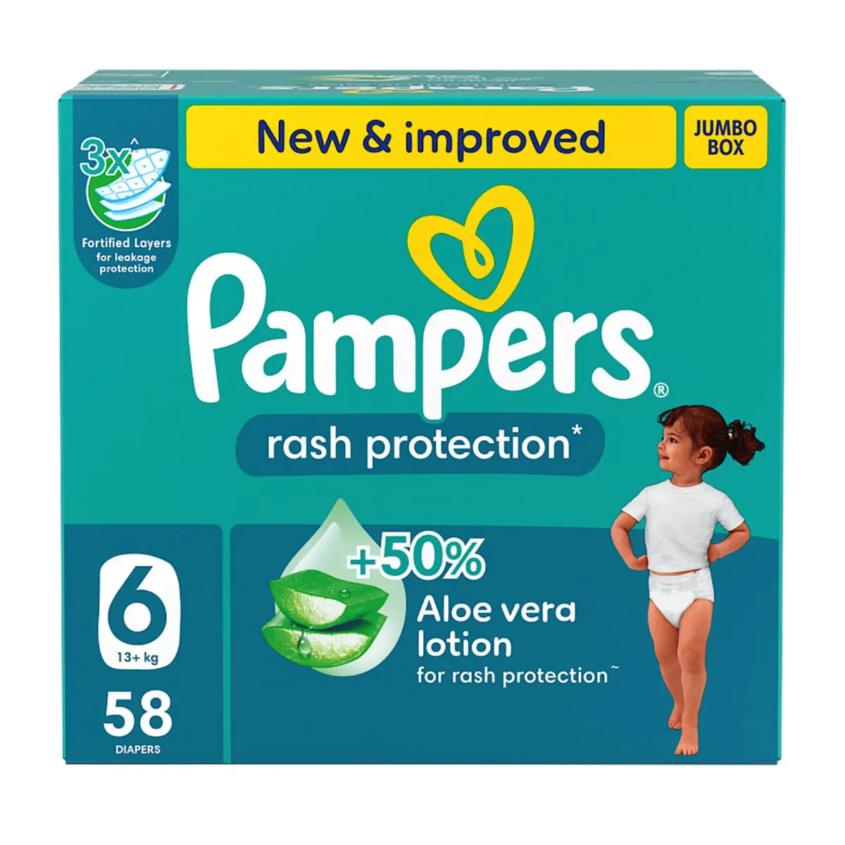 Pampers Diapers Rash Protection Taped Size 6 Aloe Vera Lotion 58 Diapers  - view 2