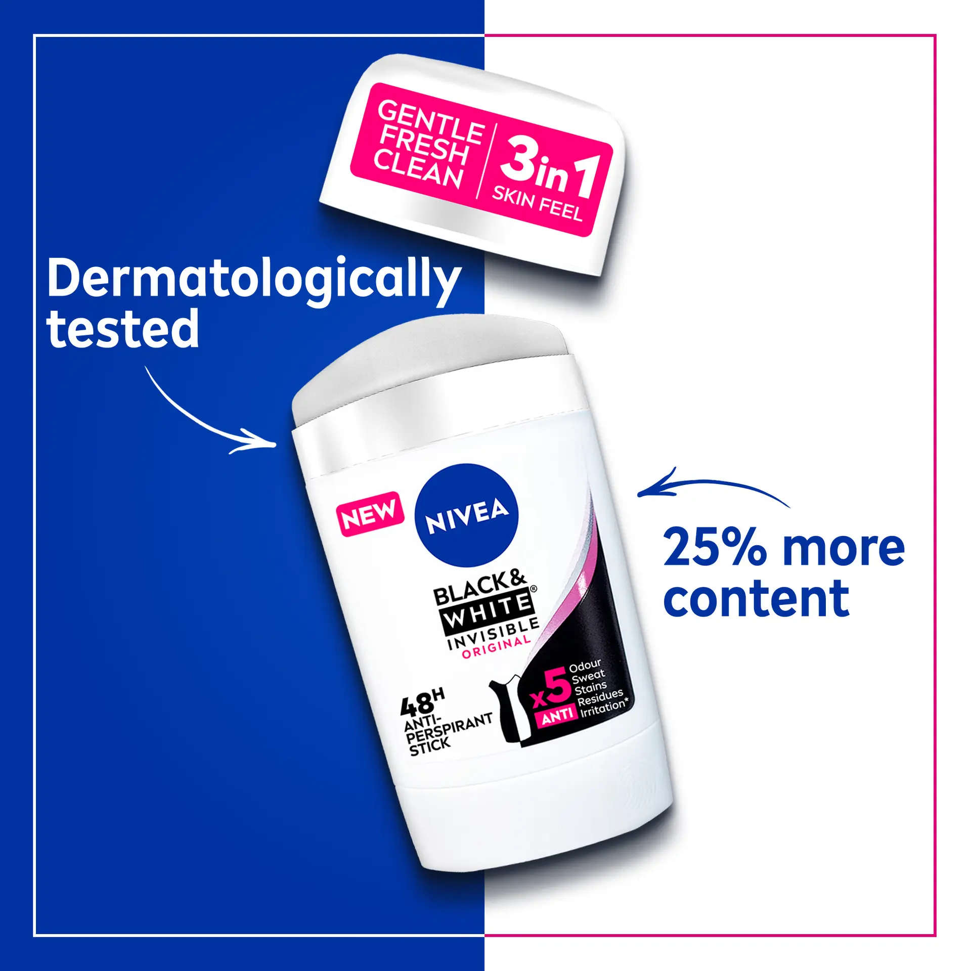 NIVEA Antiperspirant Stick for Women 48h Protection Black & White Invisible Original 50 ml - view 4