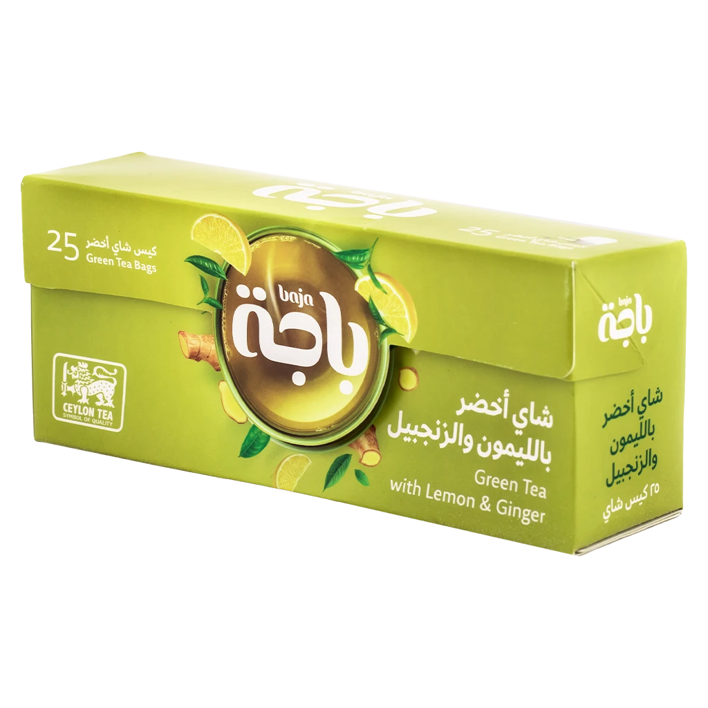 باجة شاي اخضر بالليمون والزنجبيل 25 فتلة
