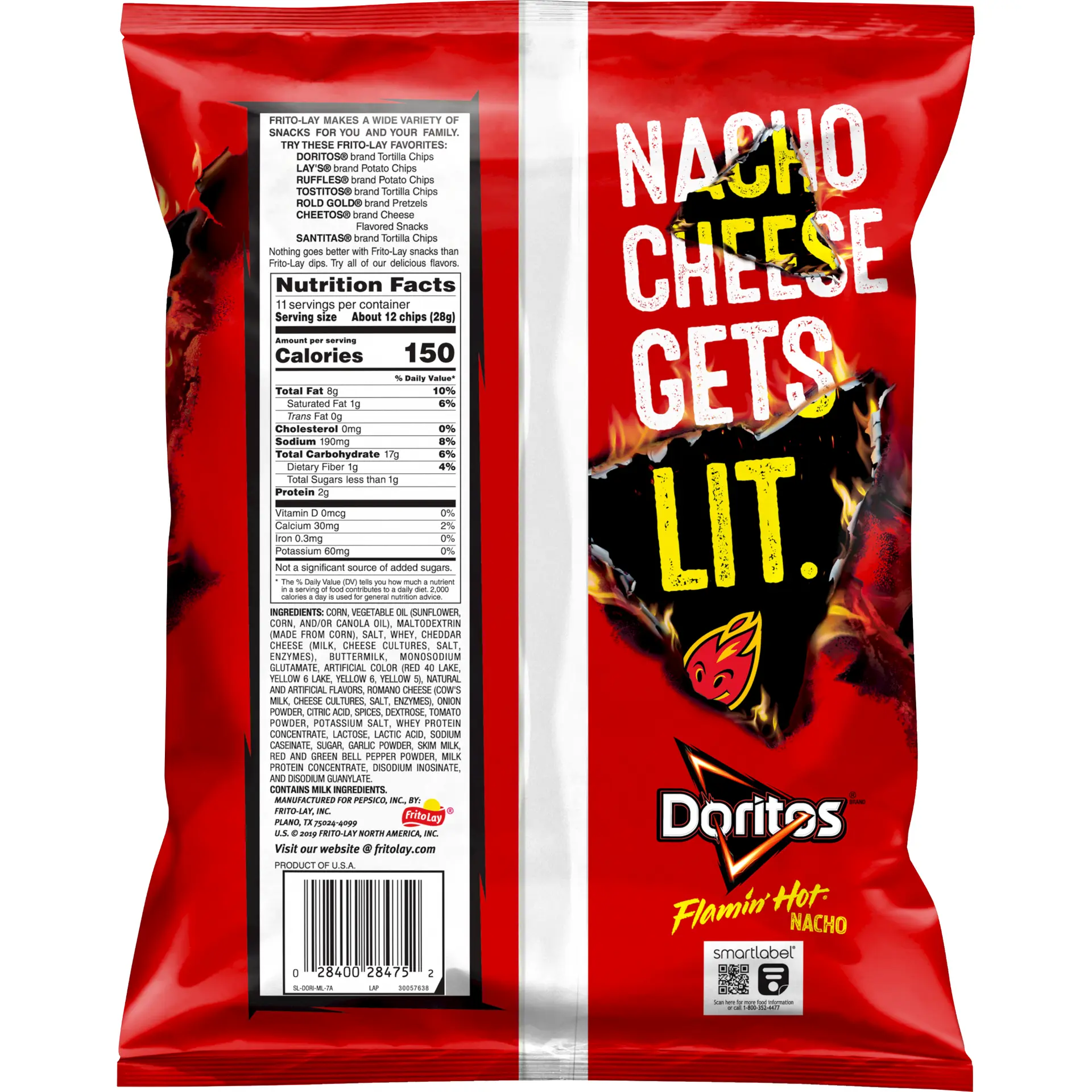 Doritos Tortilla Chips Flamin Hot Nacho Emported 311.8 gm - view 3